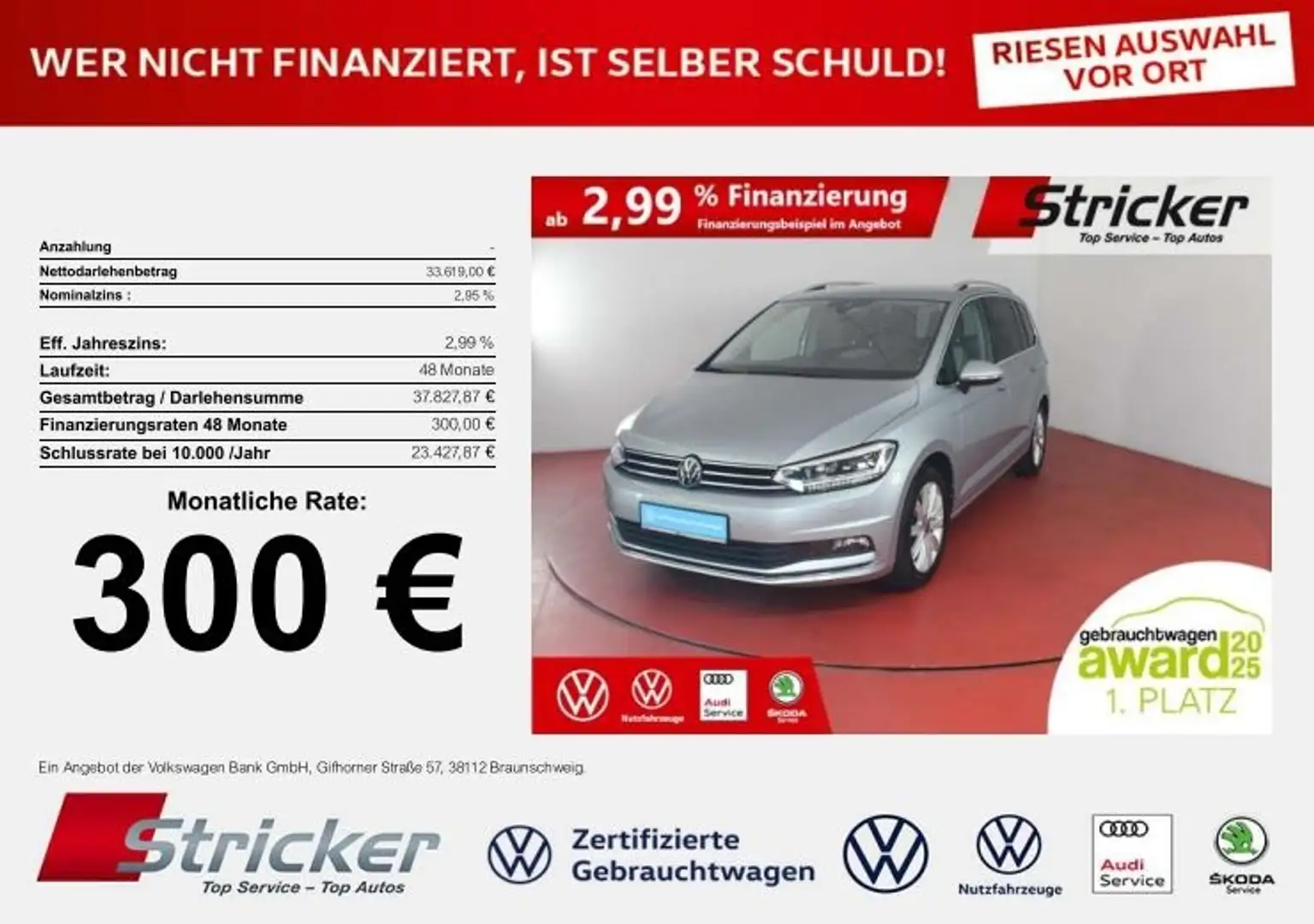 Volkswagen Touran Highline 2.0TDI DSG 300,-ohne Anzahlung 7-Sitzer Silber - 1