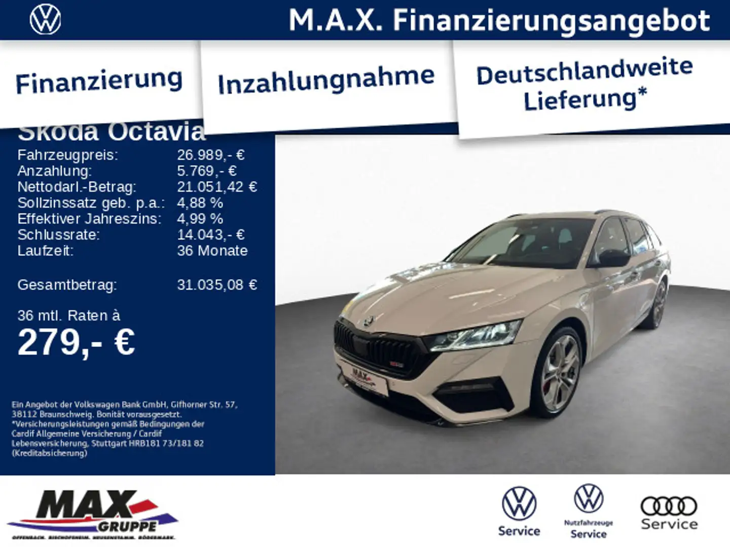 Skoda Octavia Combi RS iV 1.4 eTSI MATRIX+NAV+PANO+HUD Blanco - 1