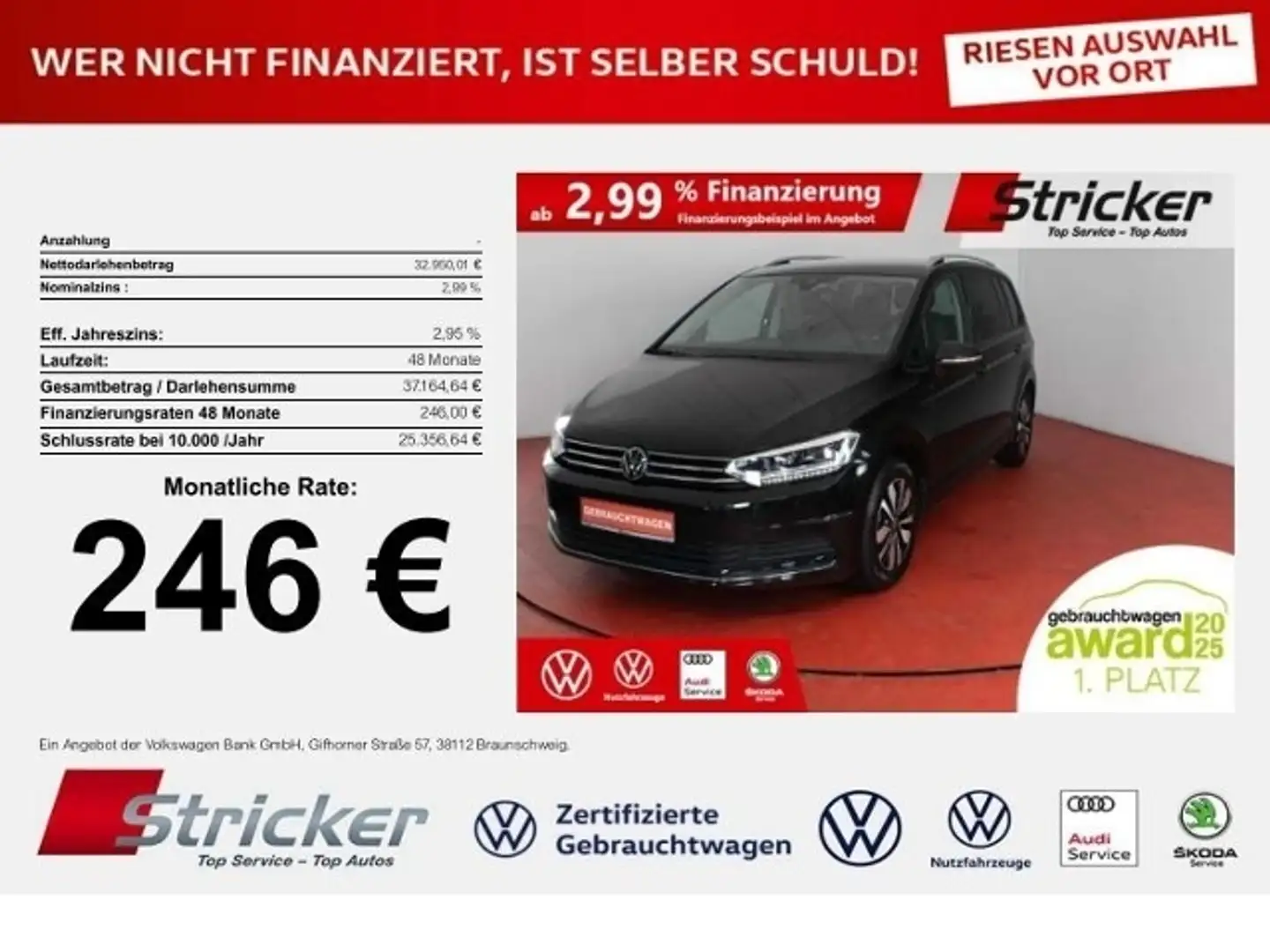 Volkswagen Touran Goal 1.5TSI DSG 246,-ohne Anzahlung AHK 7-Sitzer Schwarz - 1