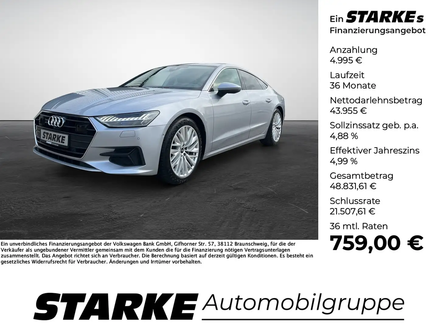 Audi A7 Sportback 50 TDI quattro tiptronic Silber - 1