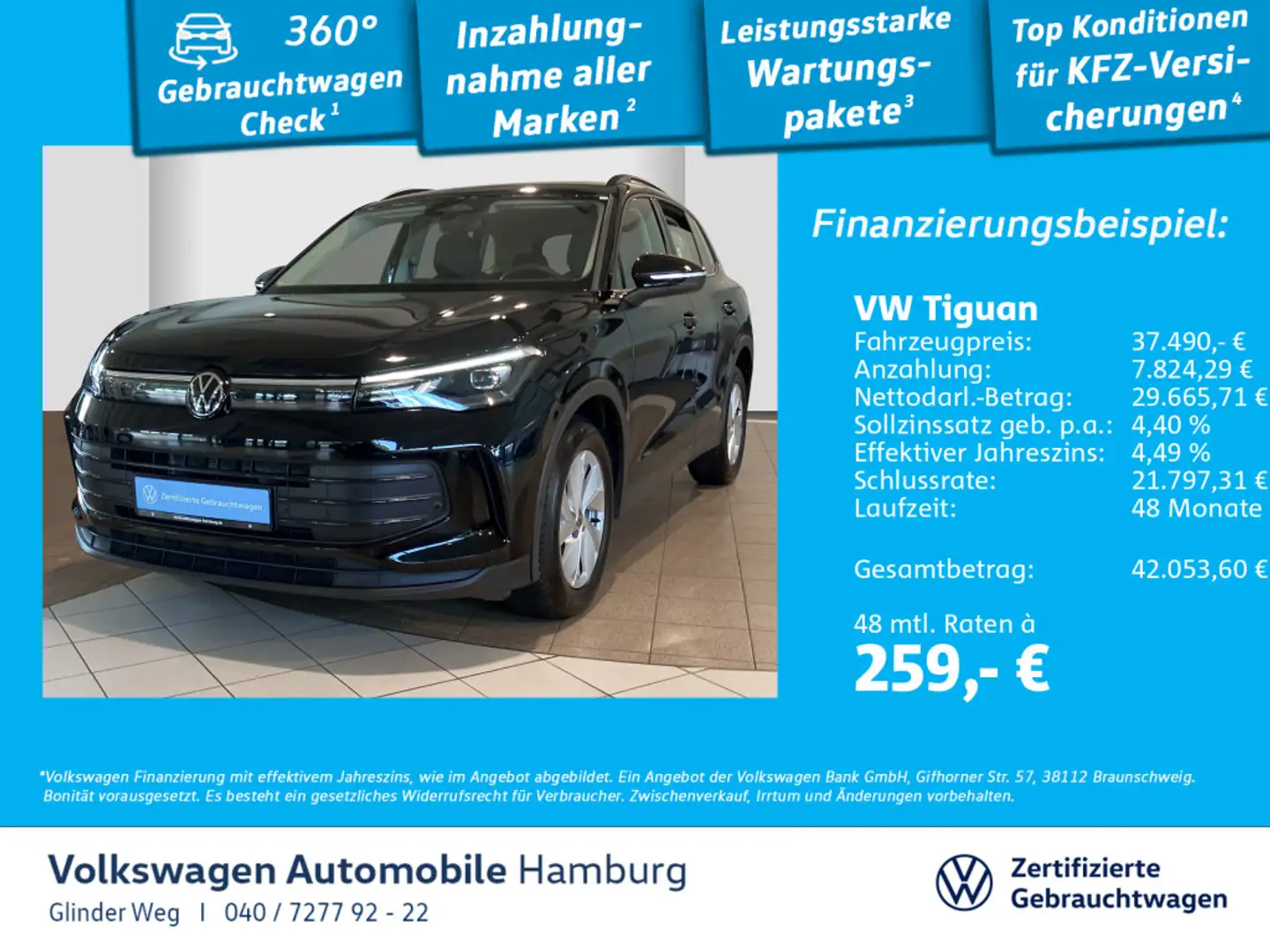 Volkswagen Tiguan 2.0 TDI DSG AHK LED Kamera Sitzhzg Schwarz - 1