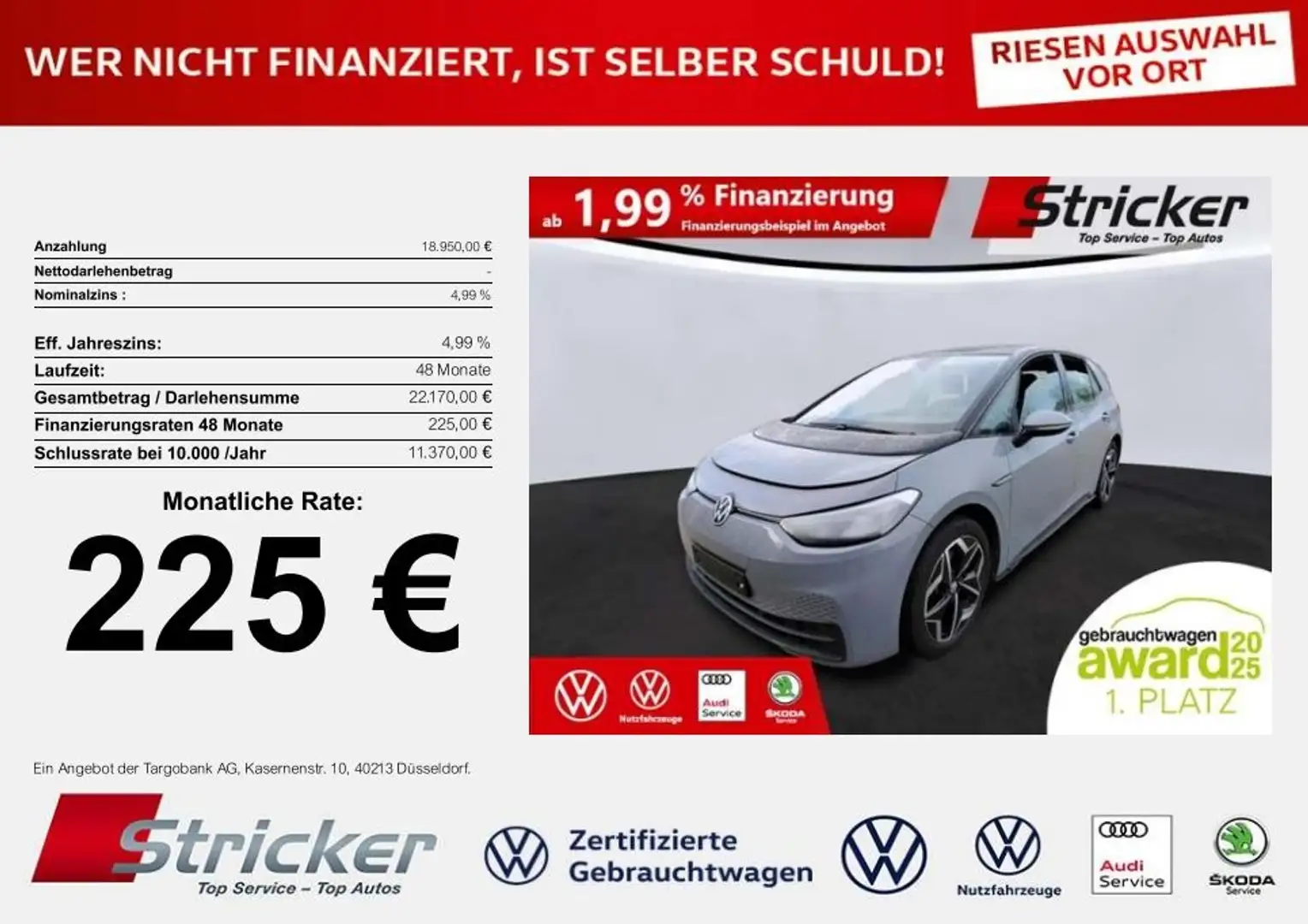 Volkswagen ID.3 Pure 110/45 225,-ohne Anzahlung ACC Sitzheizung Grau - 1