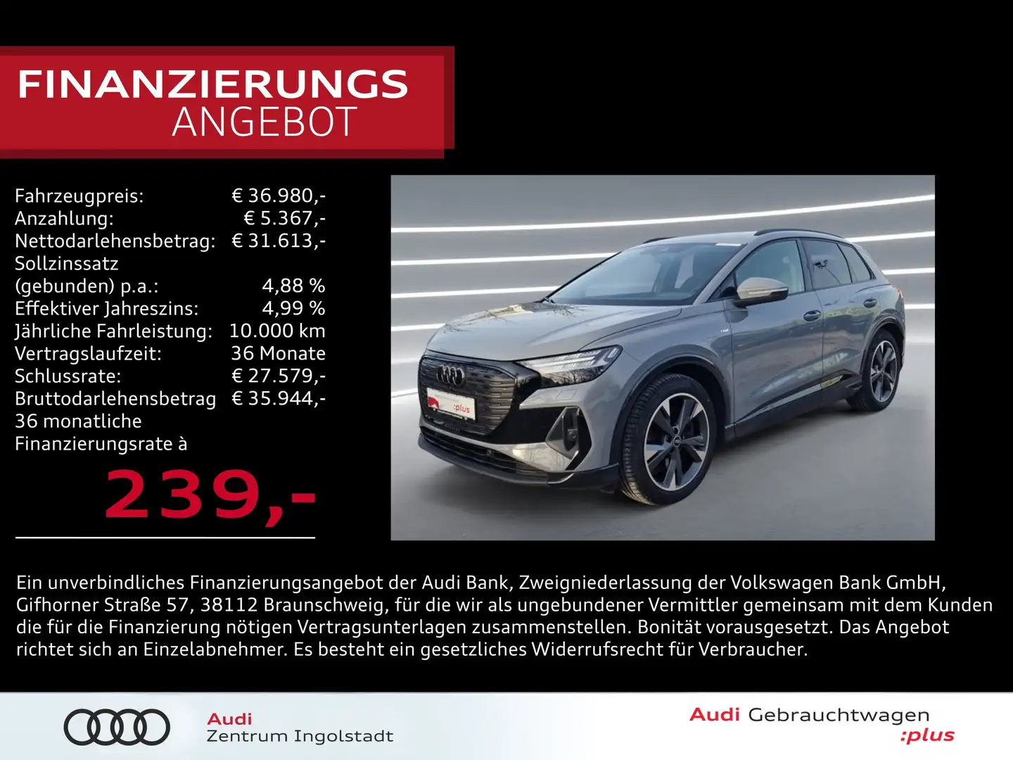 Audi Q4 e-tron 40 S line MATRIX NAVI ACC Kamera 20" Grau - 1