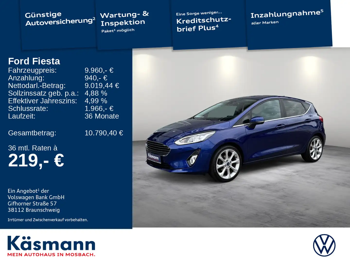 Ford Fiesta 1.0 EcoBoost Titanium NAVI KAM SHZ B&O Blau - 1