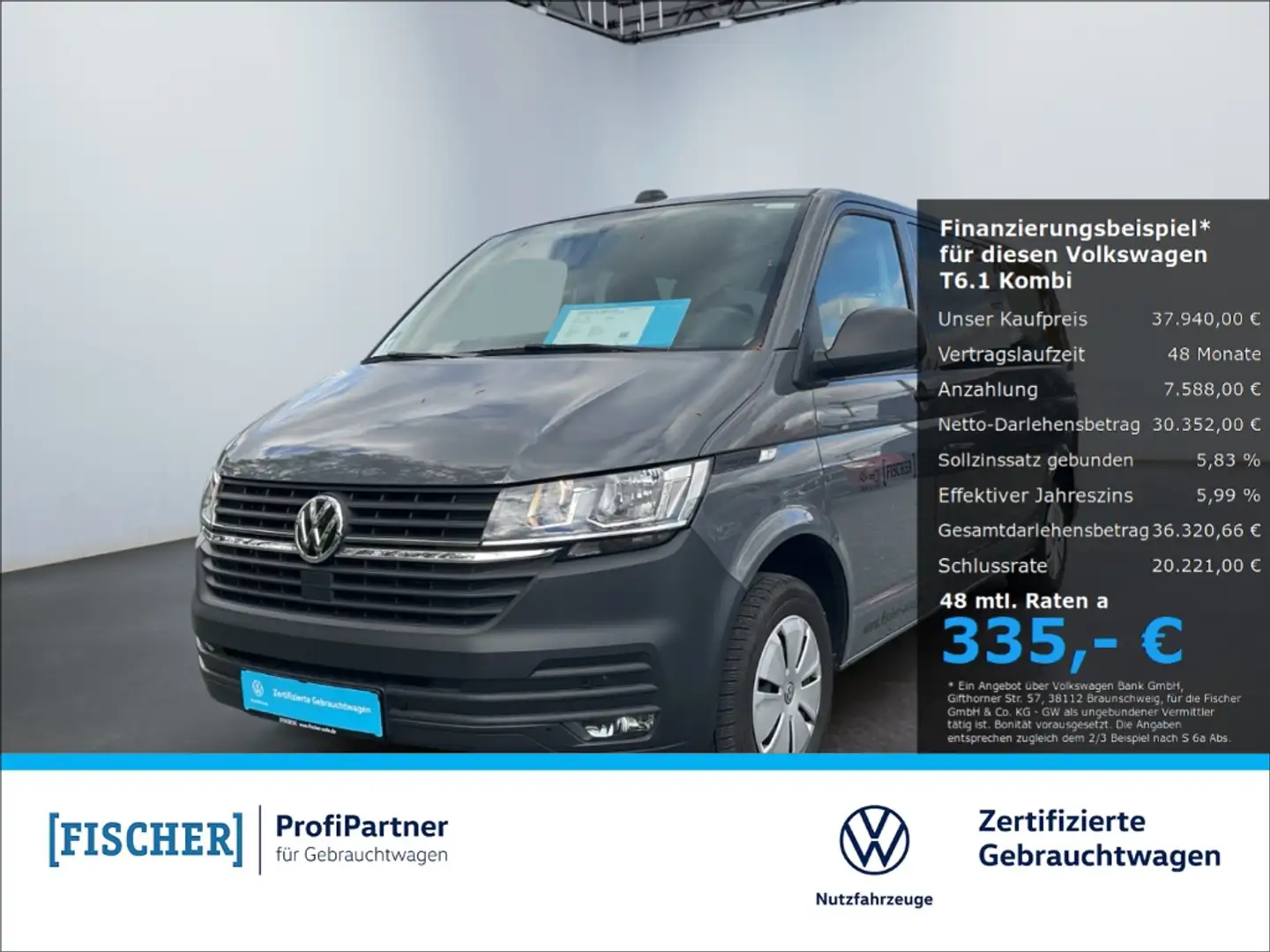 Volkswagen T6.1 Kombi 2.0TDI DSG lang LR SHZ GRA PDC vorn & hinten Klima Grau - 1