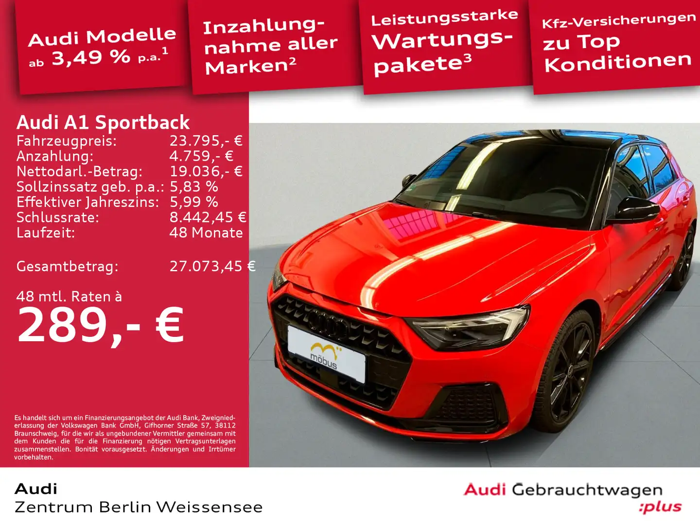 Audi A1 30 TFSI S-TRO*ADVANCED*LED*RFK*NAVI Rot - 1