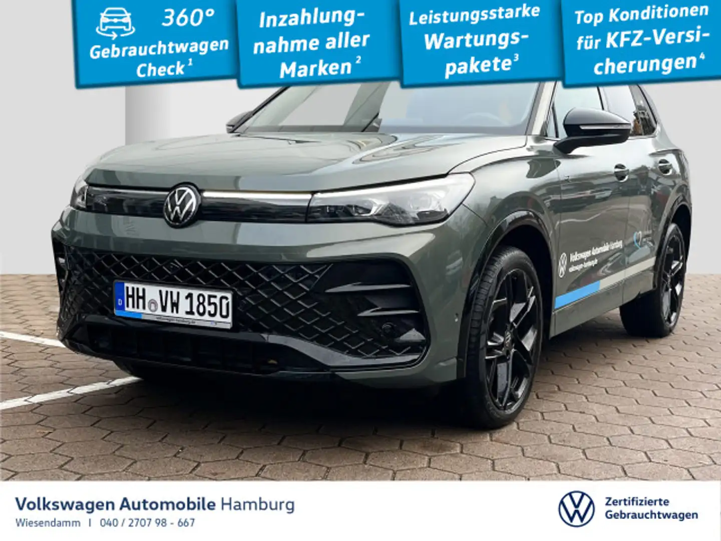 Volkswagen Tiguan 2,0 TDI SCR R-Line 4MOTION DSG AHK 20"ZOL Grün - 1