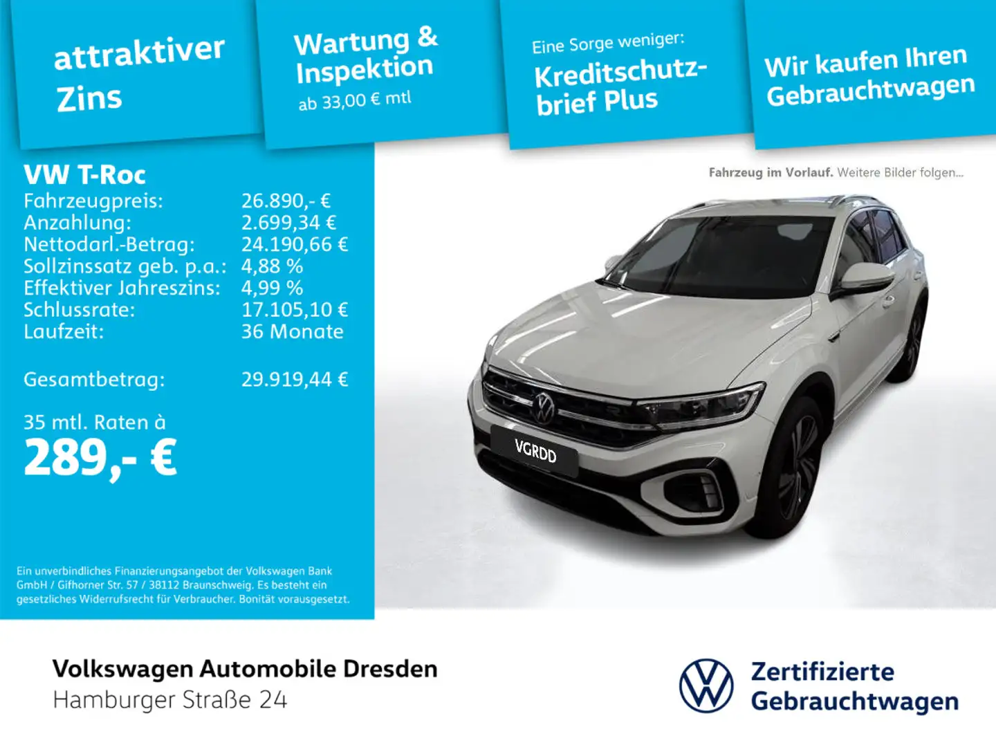 Volkswagen T-Roc R-Line 1.5 TSI DSG LED AHZV KAMERA TRAVEL Weiß - 1