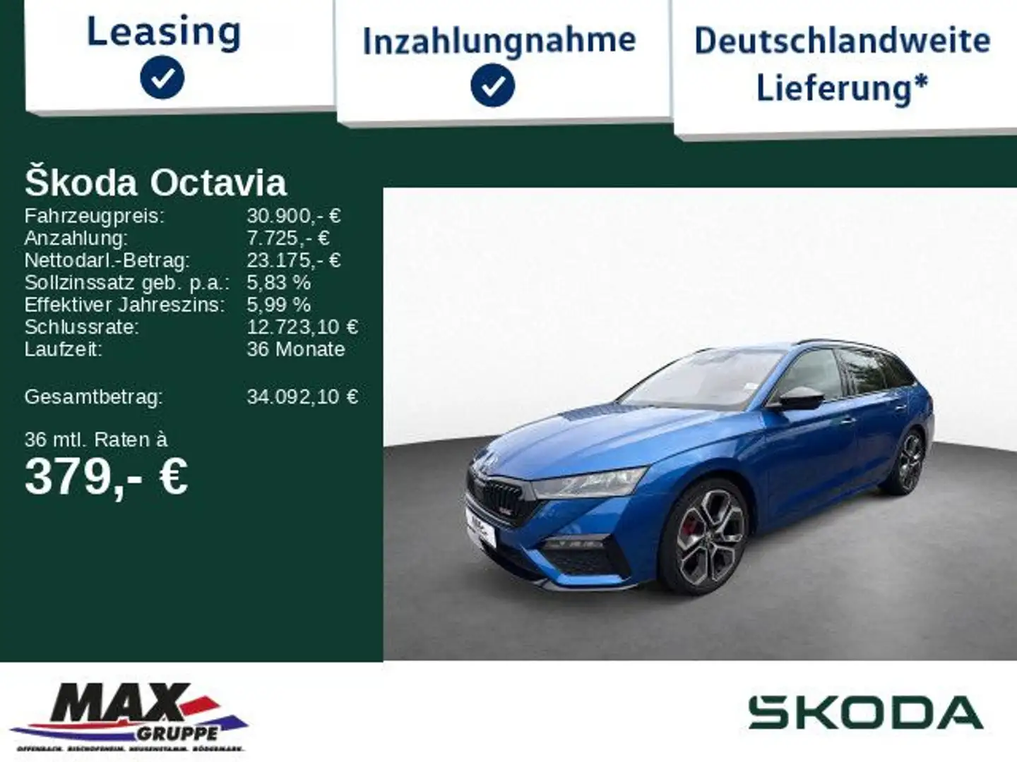 Skoda Octavia Combi RS 2.0TSI 180kW FIRST EDITION MATR Bleu - 1