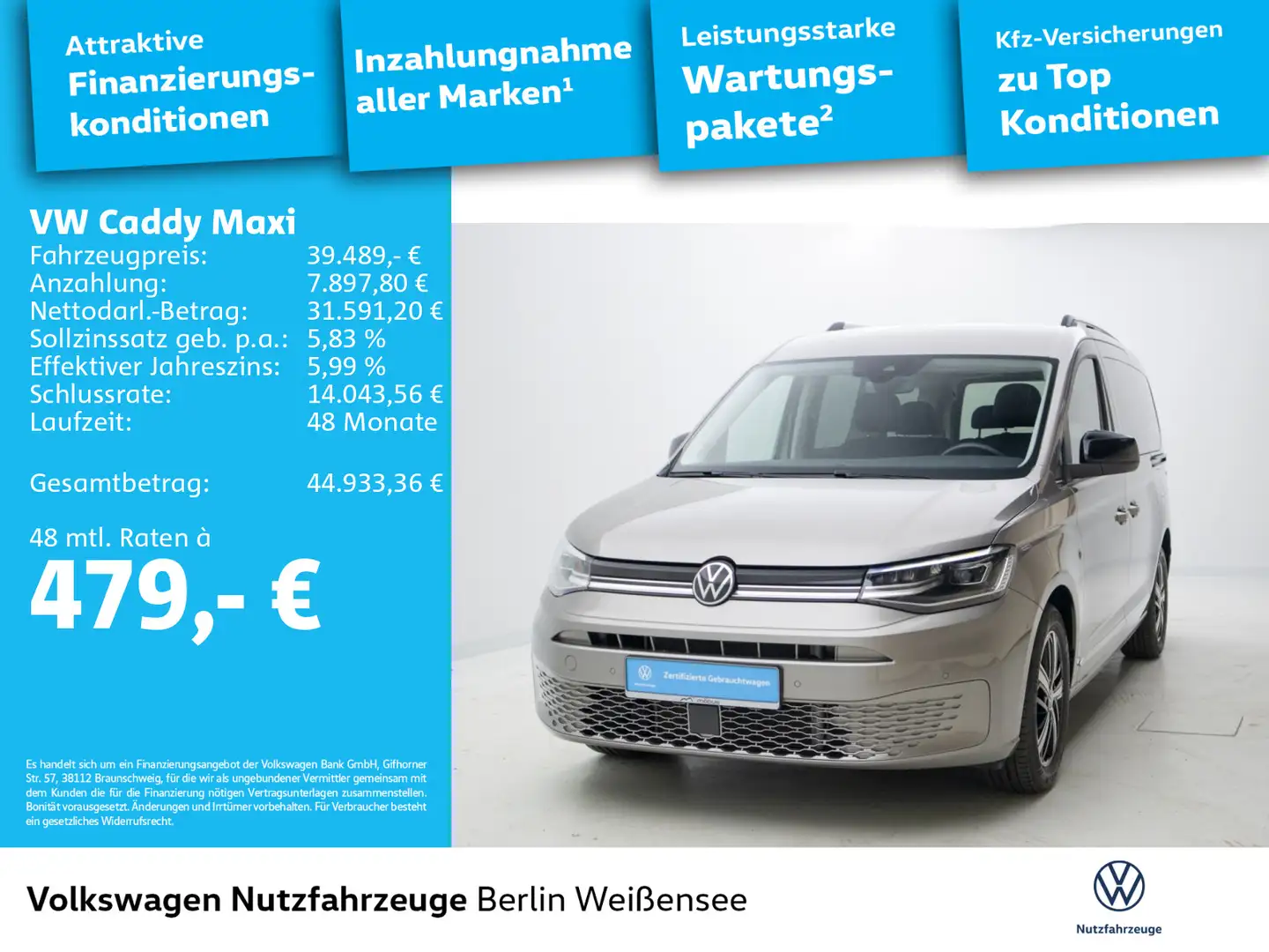 Volkswagen Caddy 2.0 TDI Style DSG*ROLLSTUHL-UMBAU*LED Beige - 2