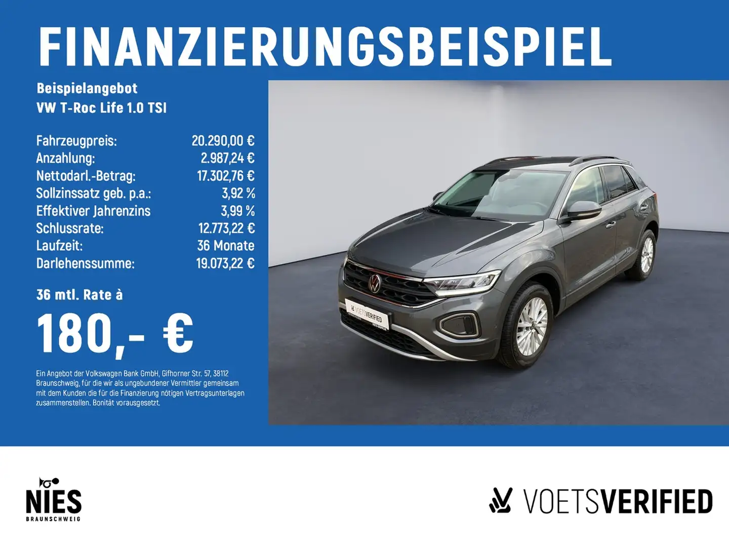 Volkswagen T-Roc Life 1.0 TSI NAVI+ACC+SHZ Grau - 2
