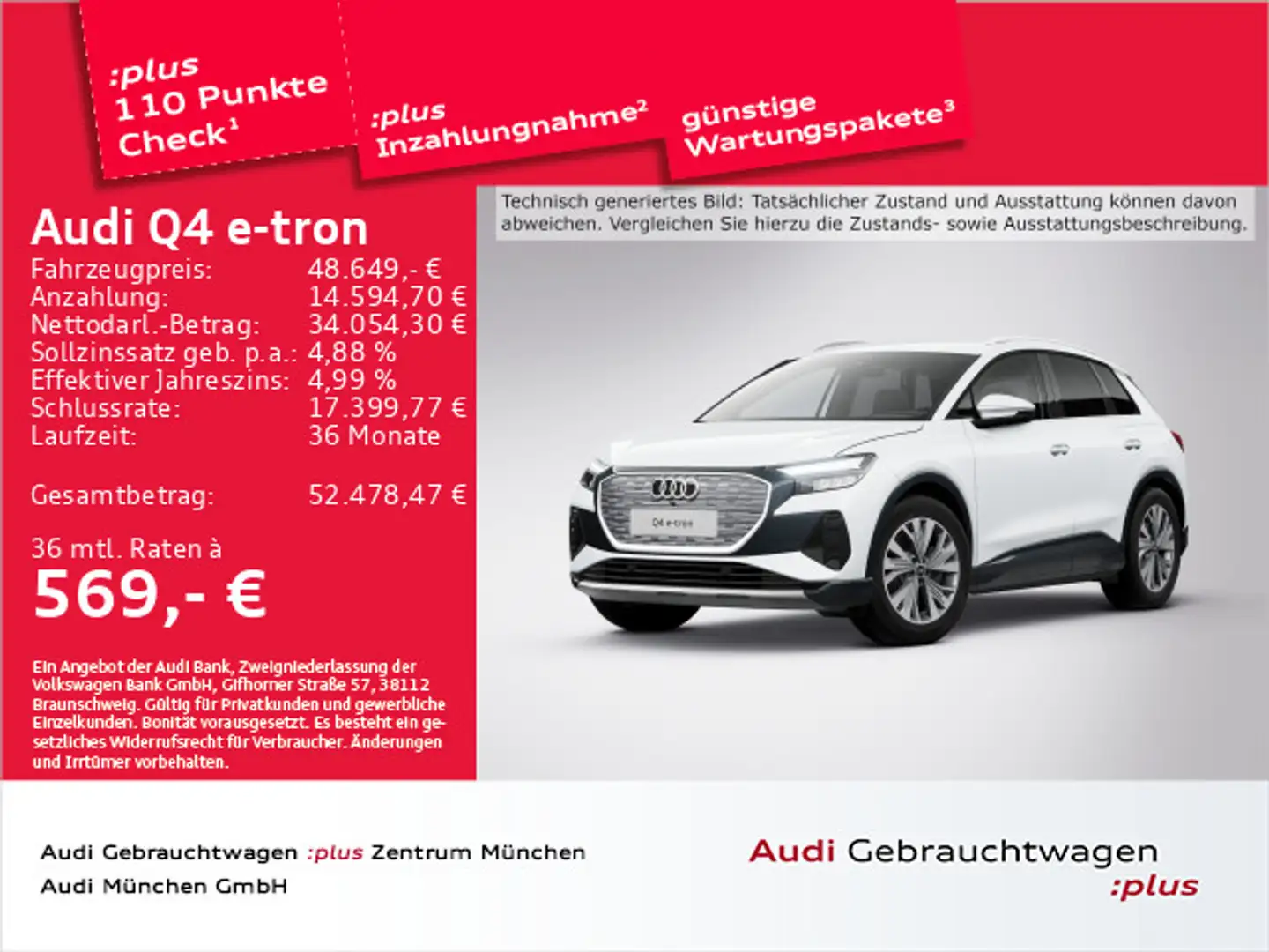 Audi Q4 e-tron 55 qu. ACC/Wärmep./Privacy/Kamera/PDC+ Weiß - 1