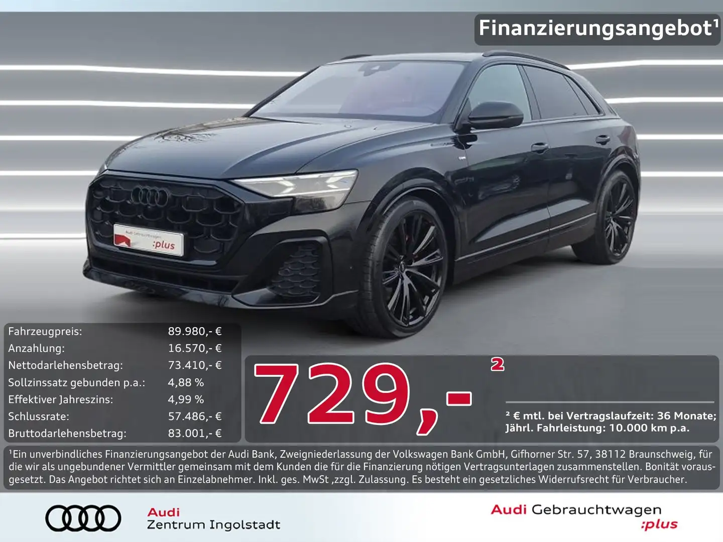 Audi Q8 50 TDI qu 2x S line LASER Pano STHZG B&O 23" Schwarz - 1
