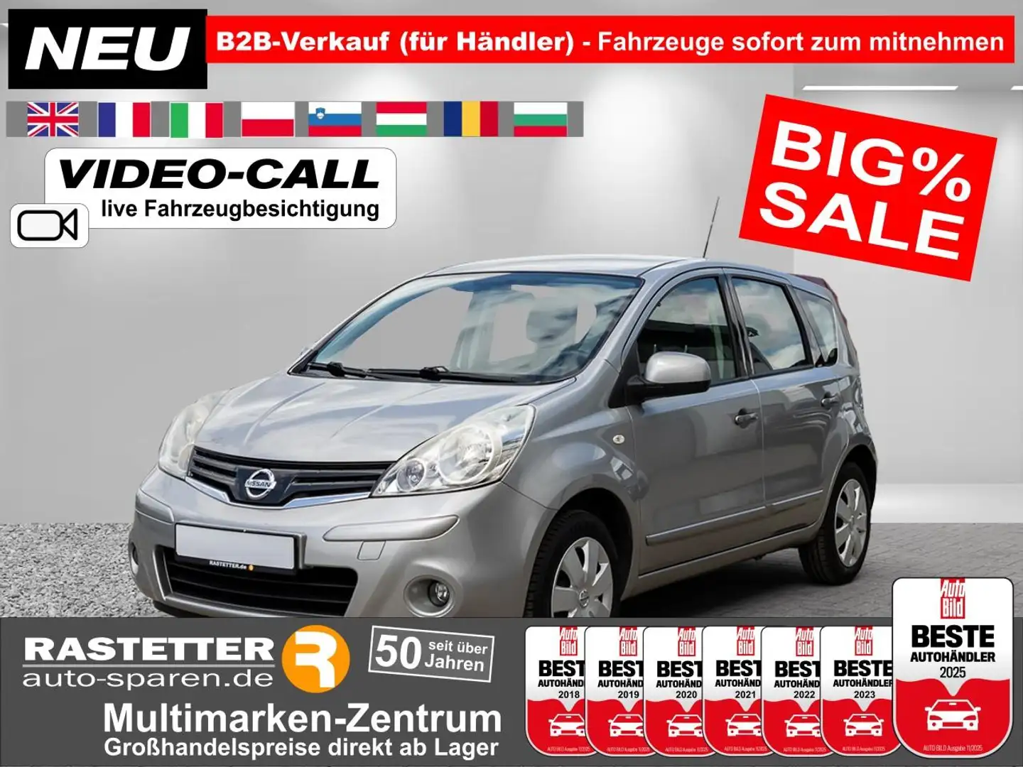 Nissan Note 1.6 acenta AHK+Klima+Nebel+Temp+Bluet+USB+eFH+MFL+ Argent - 1