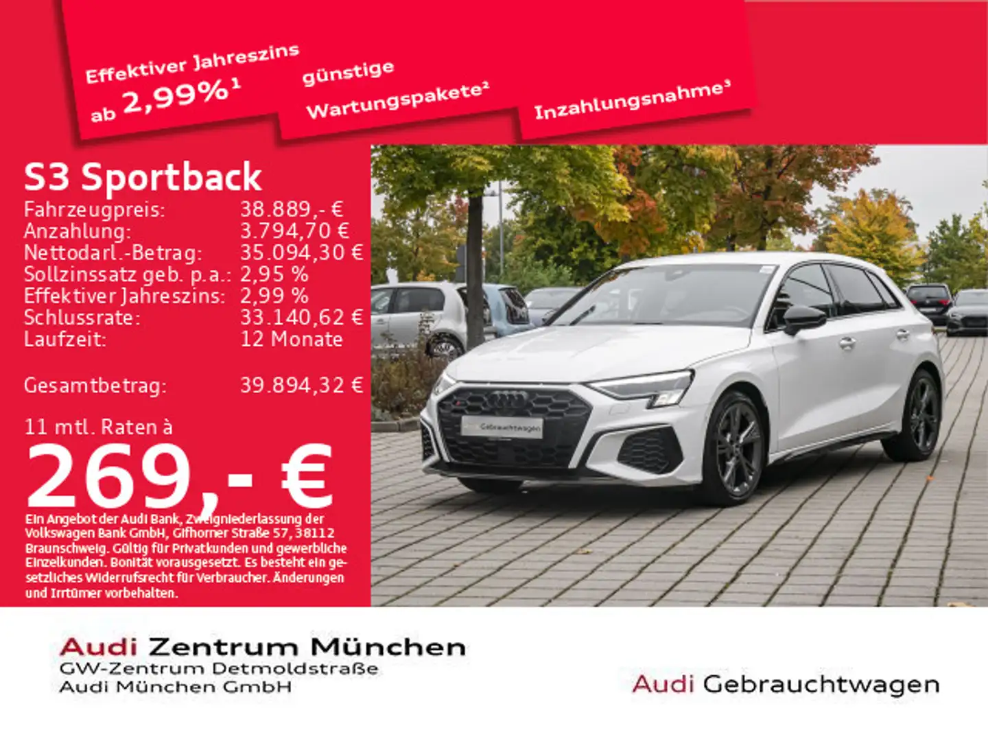 Audi S3 TFSI S tronic B&O/Navi+/Matrix Weiß - 1