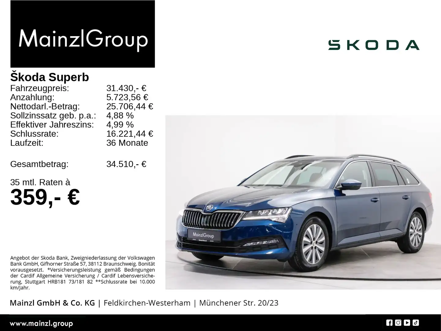 Skoda Superb Combi 1.5 TSI DSG Ambition ACC Virtual Blau - 1