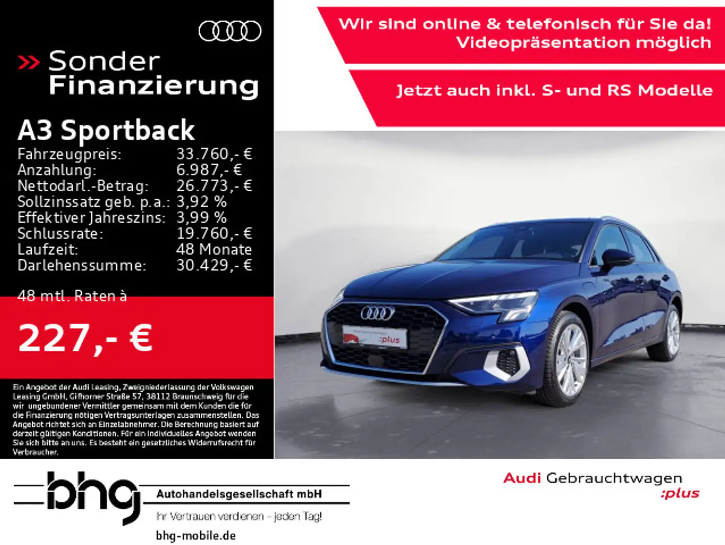 Audi A3 40 TFSIe S-tronic e-tron-Ladesystem Blau - 1