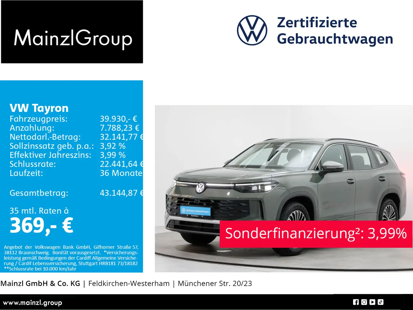 Volkswagen Tayron 1.5 eTSI DSG Life AHK 7-Sitz 360° Matrix Grün - 1