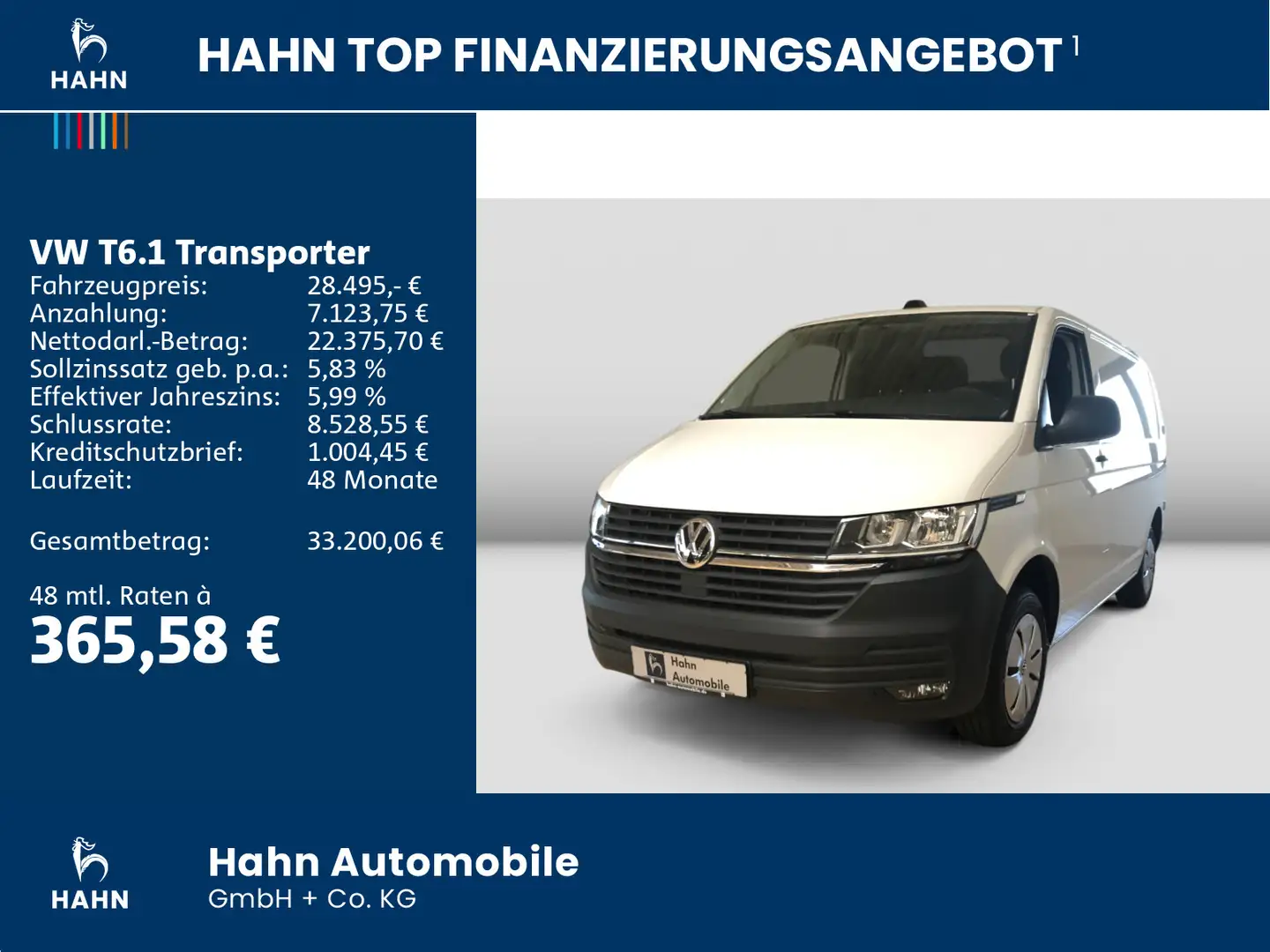 Volkswagen T6.1 Transporter T6.1 Kasten L1H1 2.0TDI App-Connect CAM Klima GR Weiß - 2