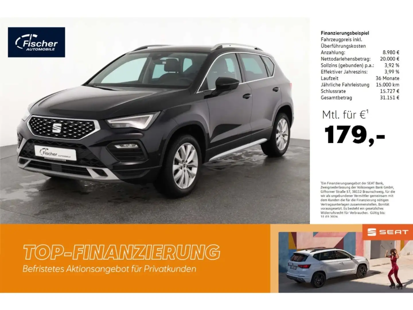 SEAT Ateca 1.5 TSI DSG Xperience AHK/NAV/VIRTUAL/ACC Schwarz - 1