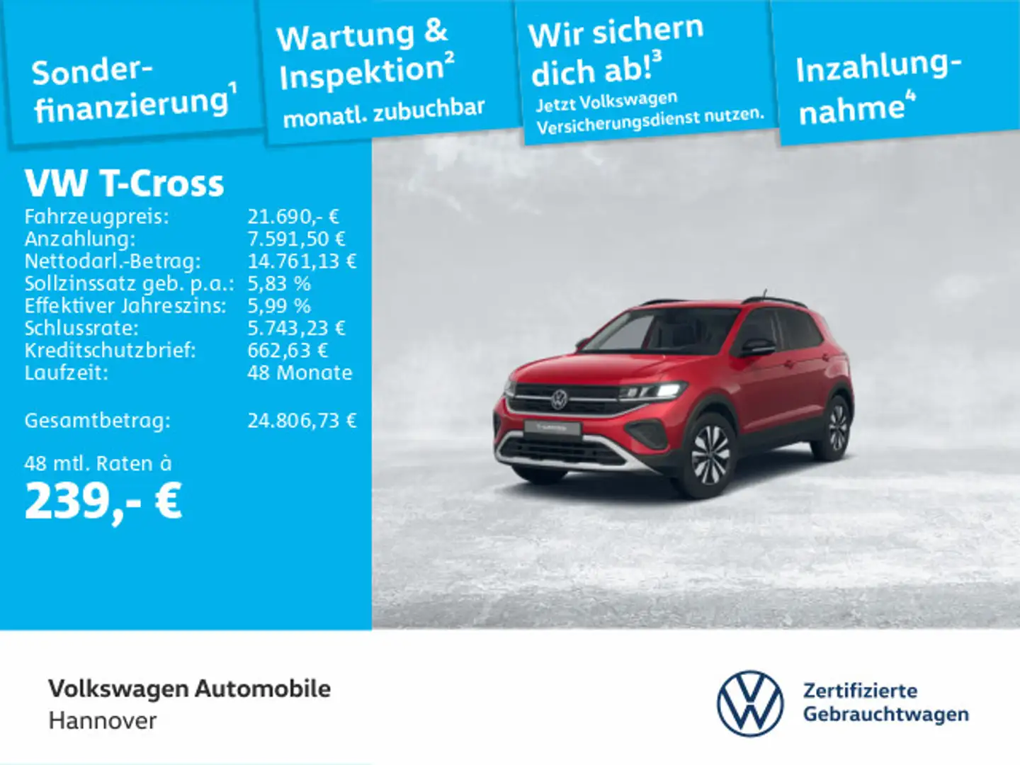 Volkswagen T-Cross 1.0 TSI Goal Navi LED ACC DigCockpit Kam Rot - 1