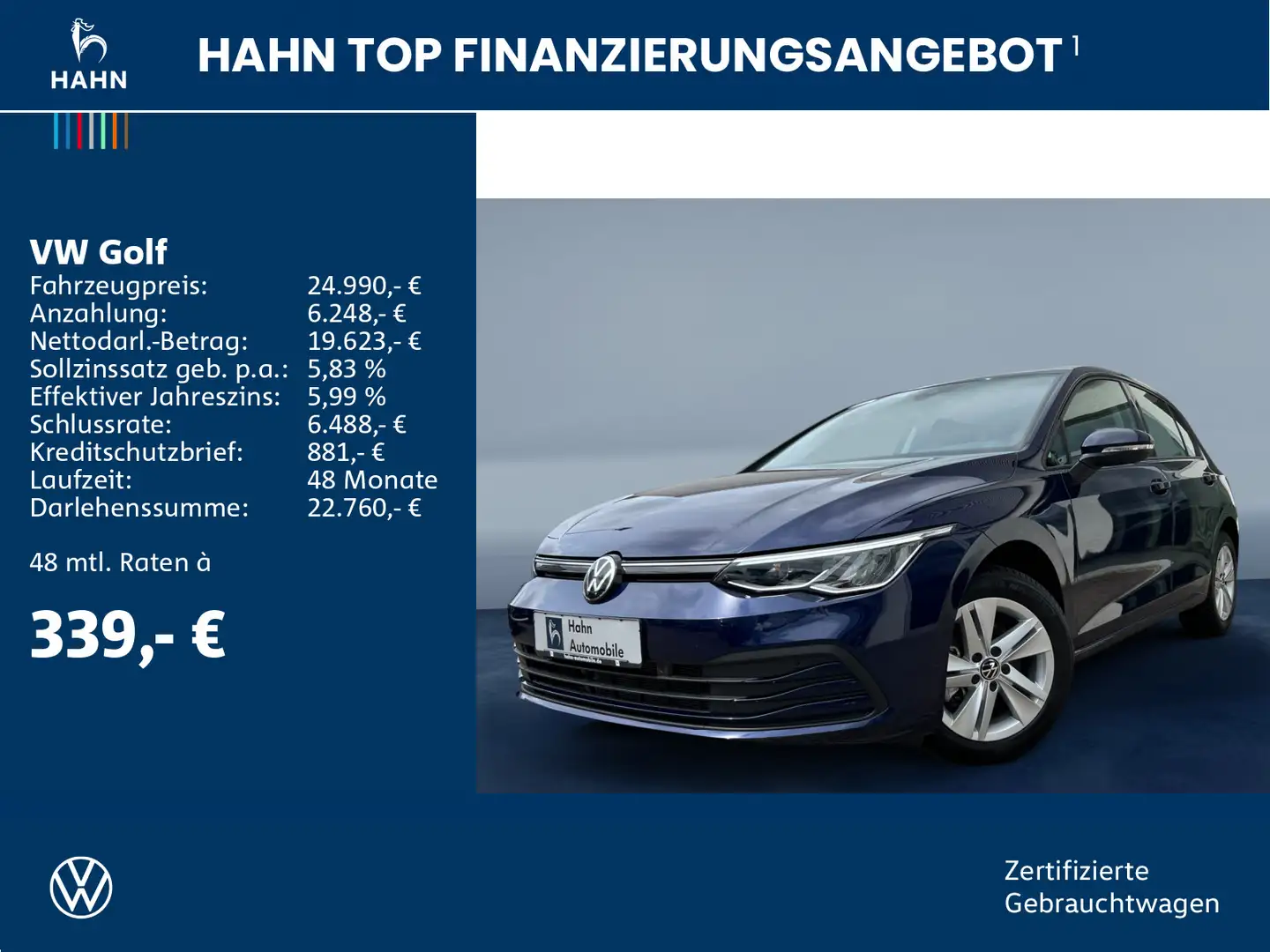 Volkswagen Golf VIII 2.0TDI DSG Life AHK Navi AppConnect Bleu - 2