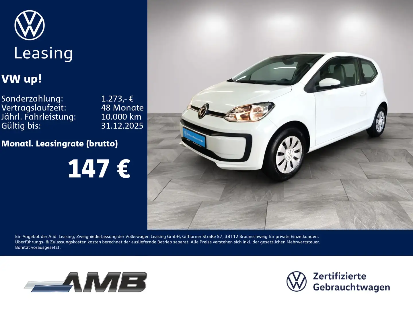 Volkswagen up! eco up! 1.0 CNG Erdgas/Navi/Klima Weiß - 1