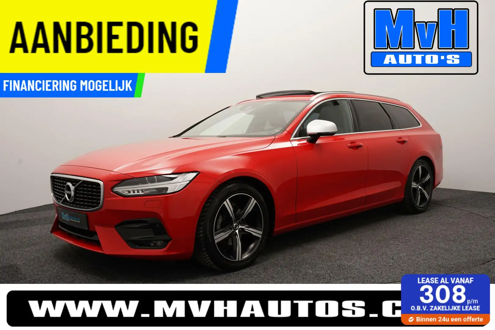 Volvo V90 2.0 D3 R-Design|PANO|TREKH|ORG.NL|CARPLAY|LED|ACC Rojo - 1