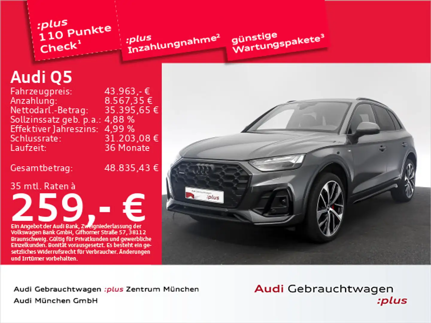 Audi Q5 40 TDI qu. S tronic S line HuD/Navi+ Grau - 1