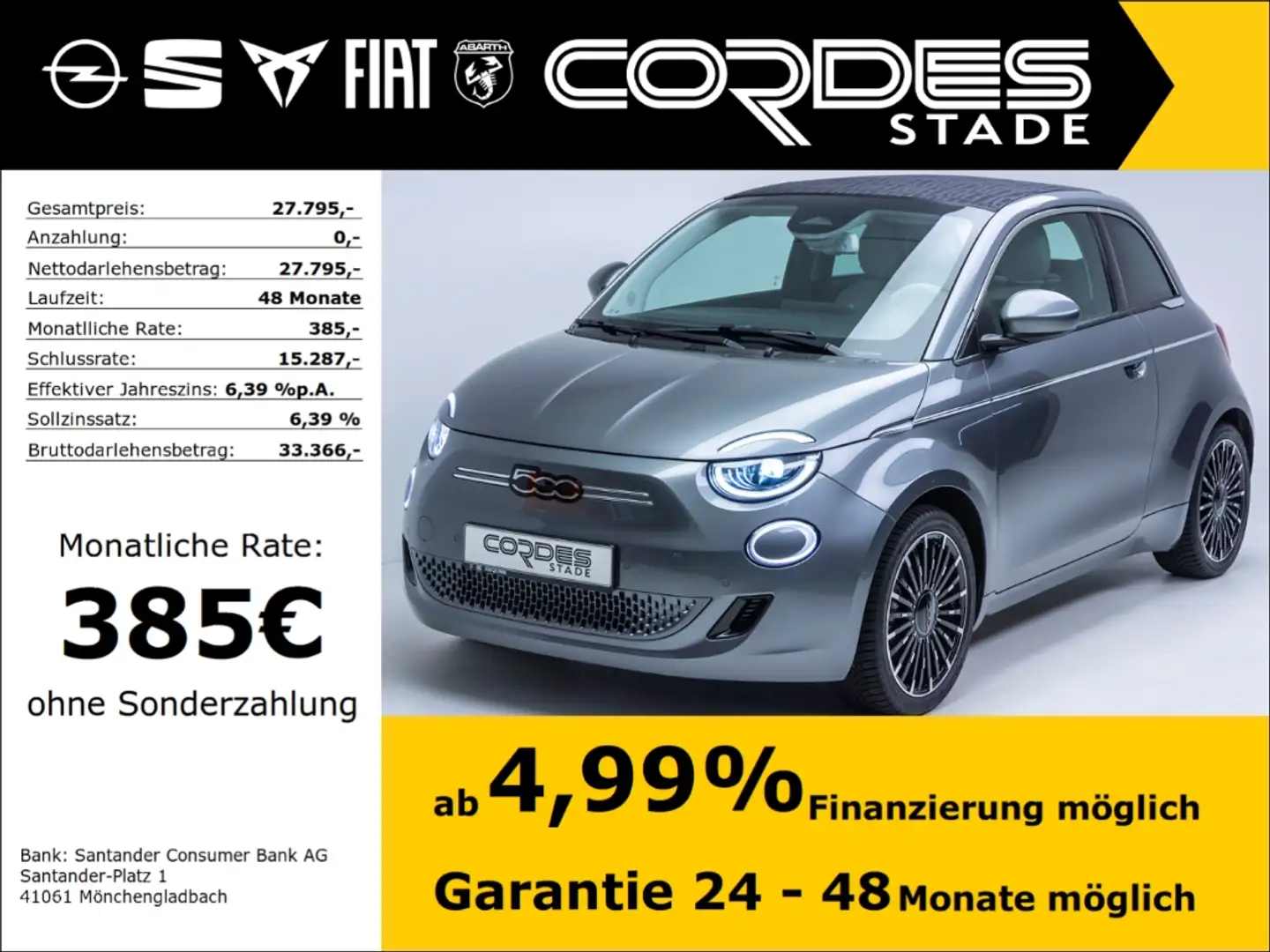 Fiat 500e La Prima Automatik PDC Navi Kamera (1) Grau - 1