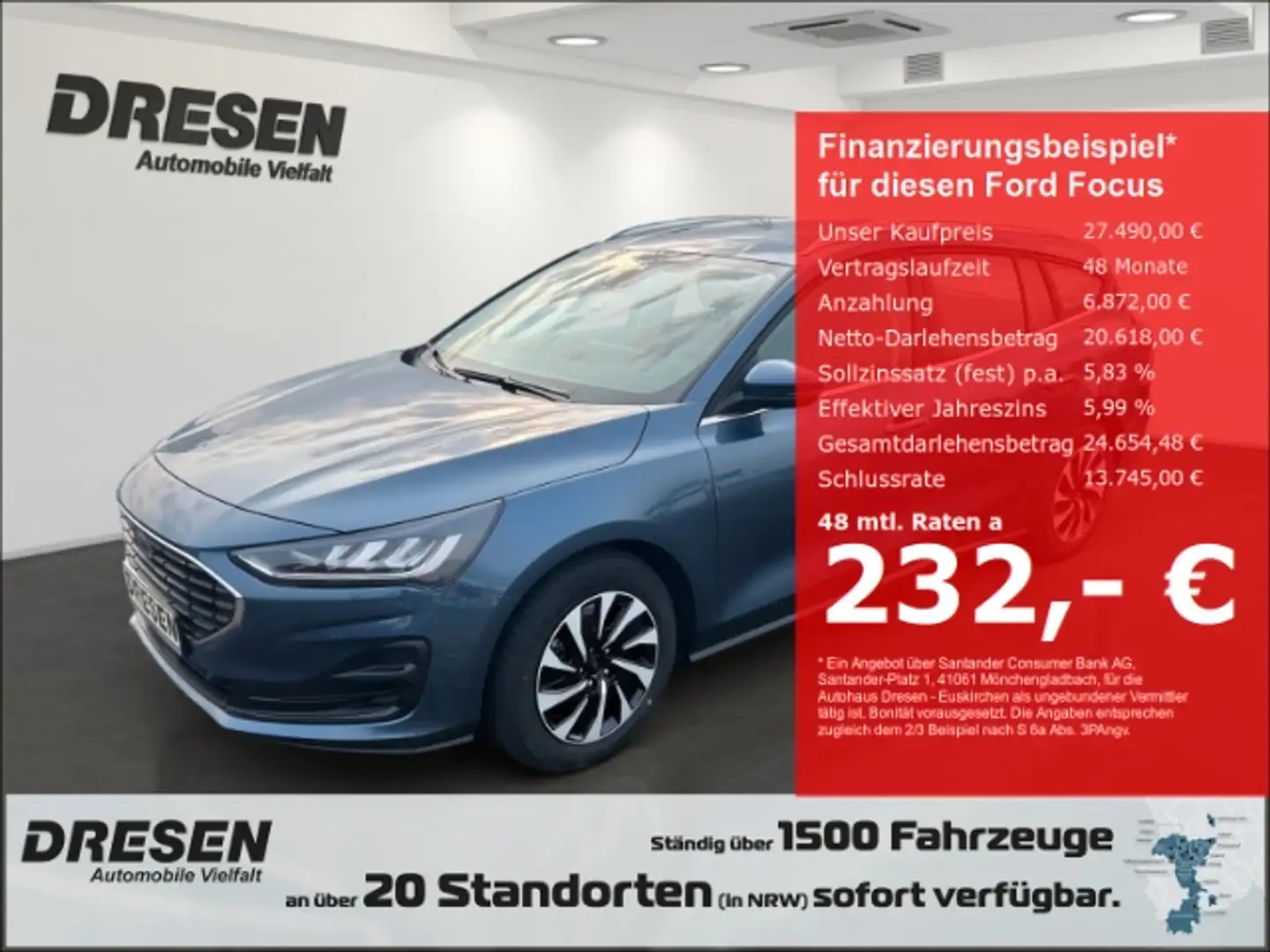 Ford Focus 1.0 Turnier Titanium Sitzheizung/Navi/ACC/Rückfahr Синий - 1