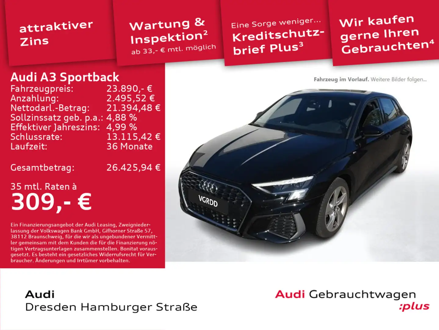 Audi A3 30 TFSI S line LED Navi Schwarz - 1