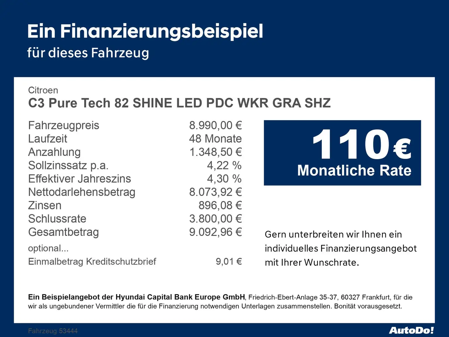 Citroen C35 C3 Pure Tech 82 SHINE LED PDC WKR GRA SHZ Klima Weiß - 2