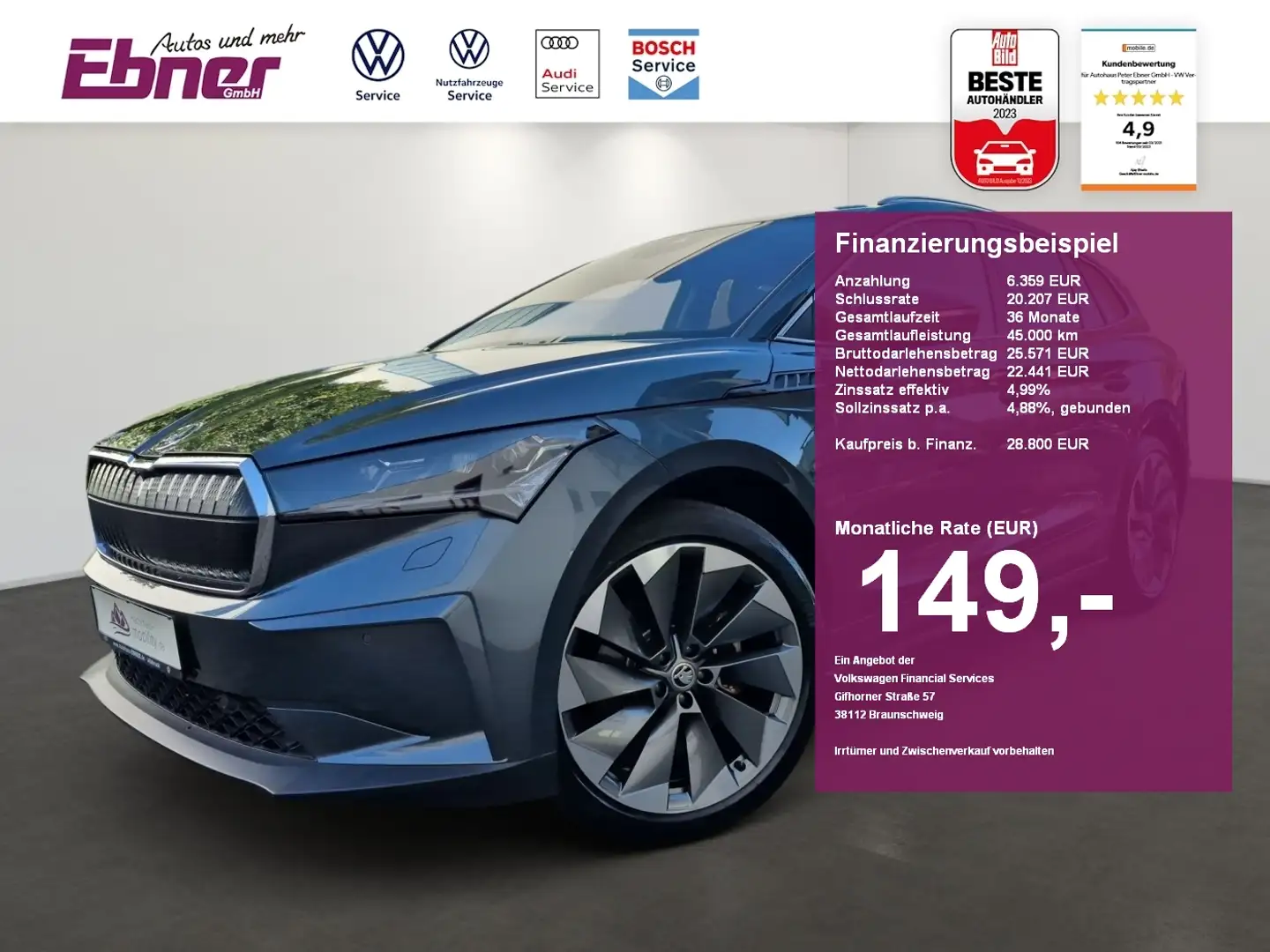 Skoda Enyaq 62KW/h WPUMPE+AHK+KAMERA+MEMORY+KEYLESS+4xSHZG+100 Grau - 1