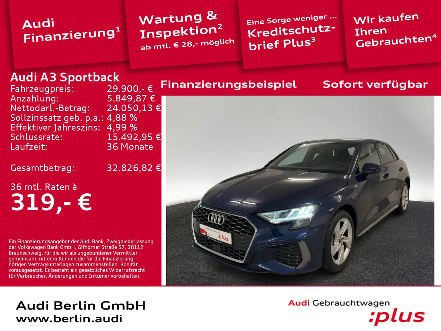 Audi A3 S line 40 TFSI e S tr. LED NAVI VIR Blau - 1