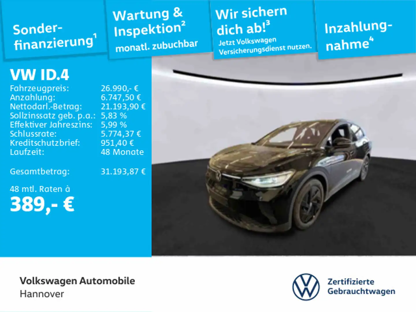 Volkswagen ID.4 Pro Performance Navi AHK Pano Kamera HUD WP Schwarz - 1