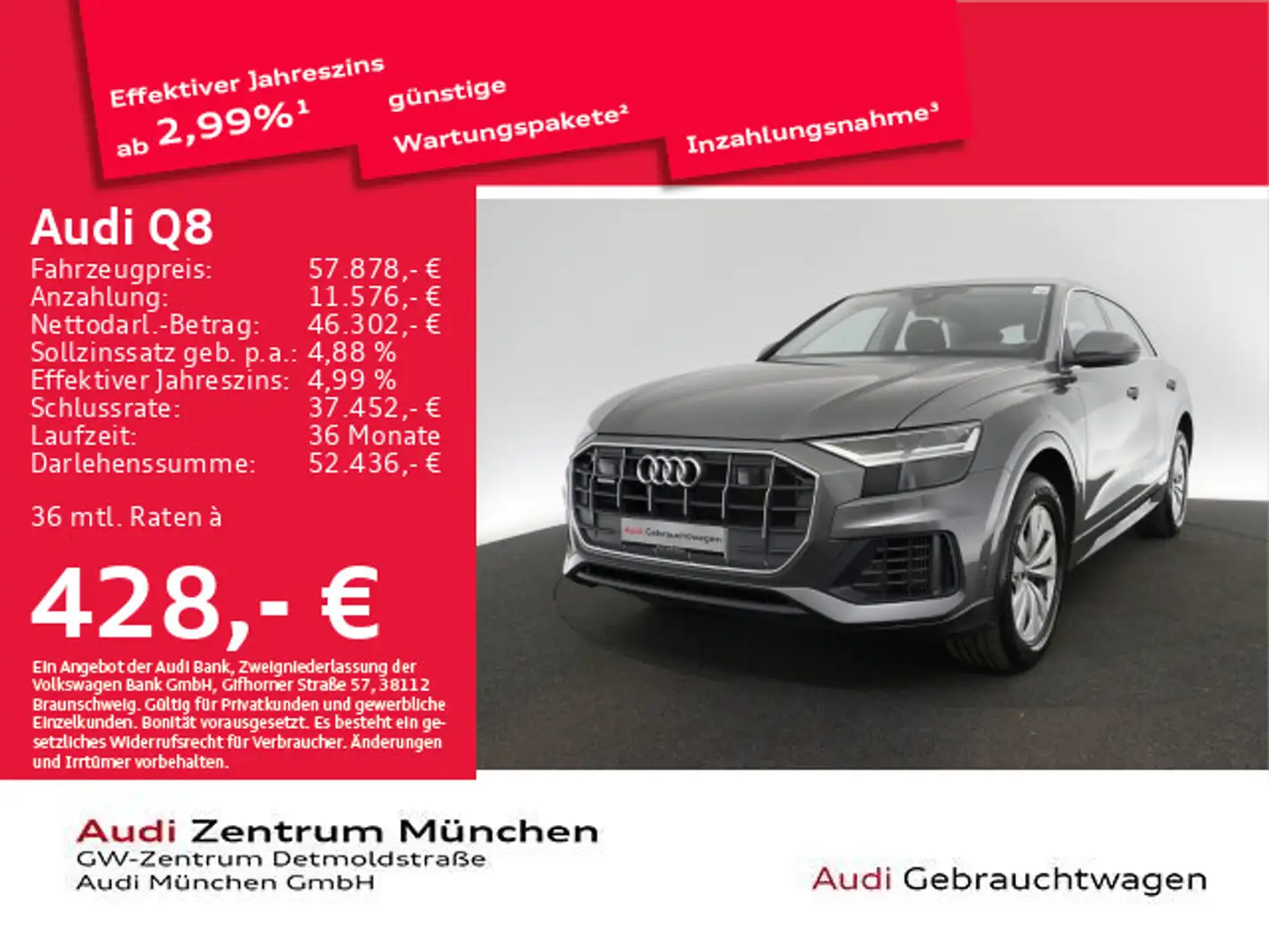 Audi Q8 55 TFSI e qu. tiptr. ACC/Virtual/Kamera Grijs - 1