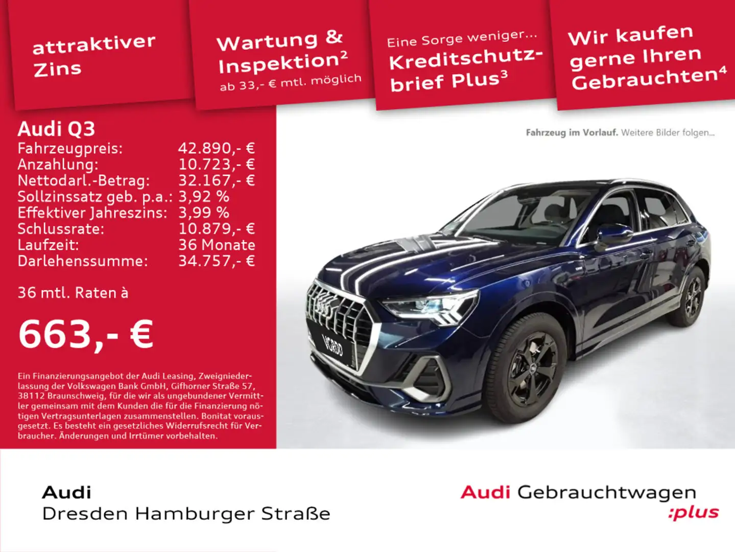 Audi Q3 35 TFSI S line LED Navi AHZV S tronic Blau - 1