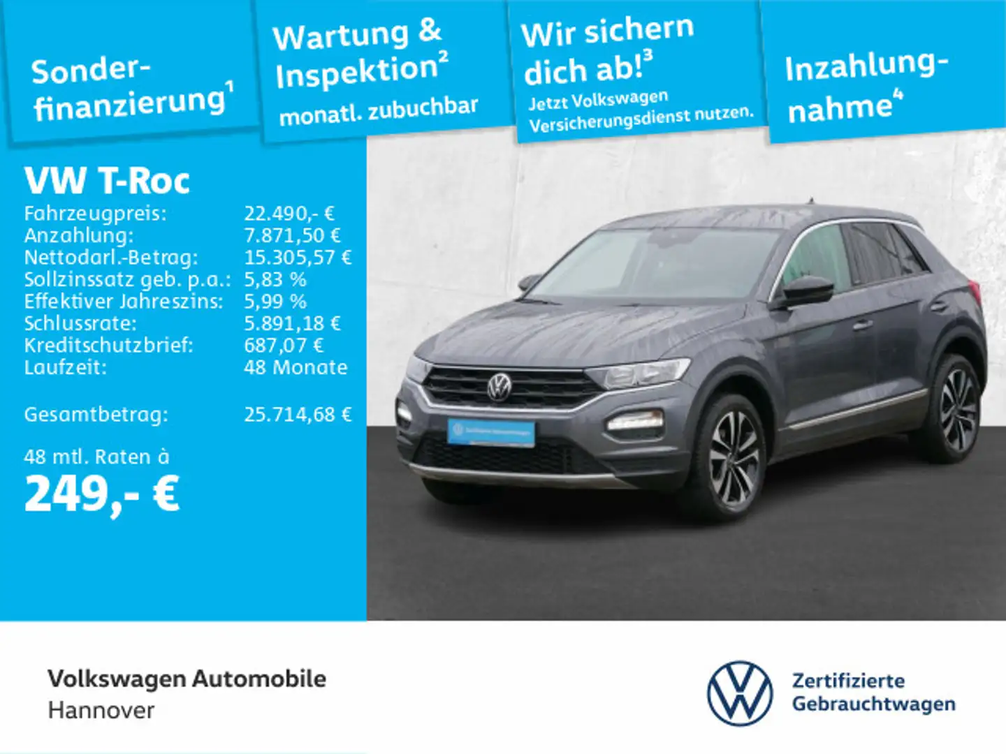 Volkswagen T-Roc 1.5 TSI DSG United ACC Navi PDC SHZ Grau - 1