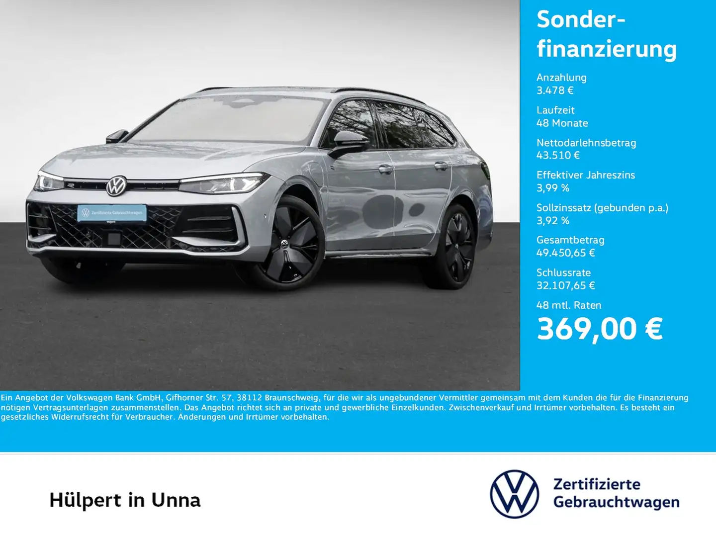 Volkswagen Passat Variant 1.5 HYBRID R-LINE PANO AHK LM19 Silber - 1
