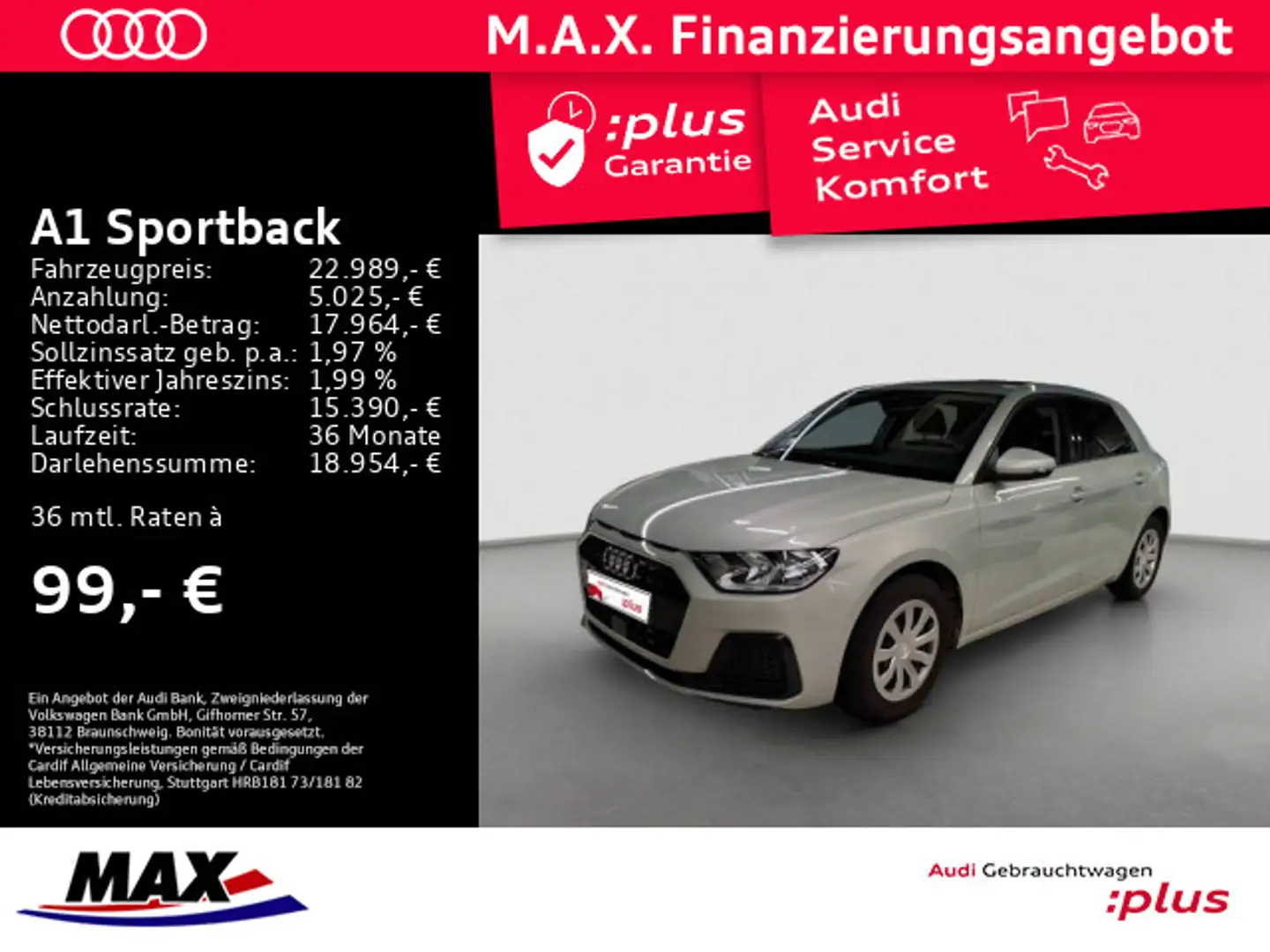Audi A1 ADVANCED 30 TFSI S TRONIC KLIMA+VC+ Silber - 1