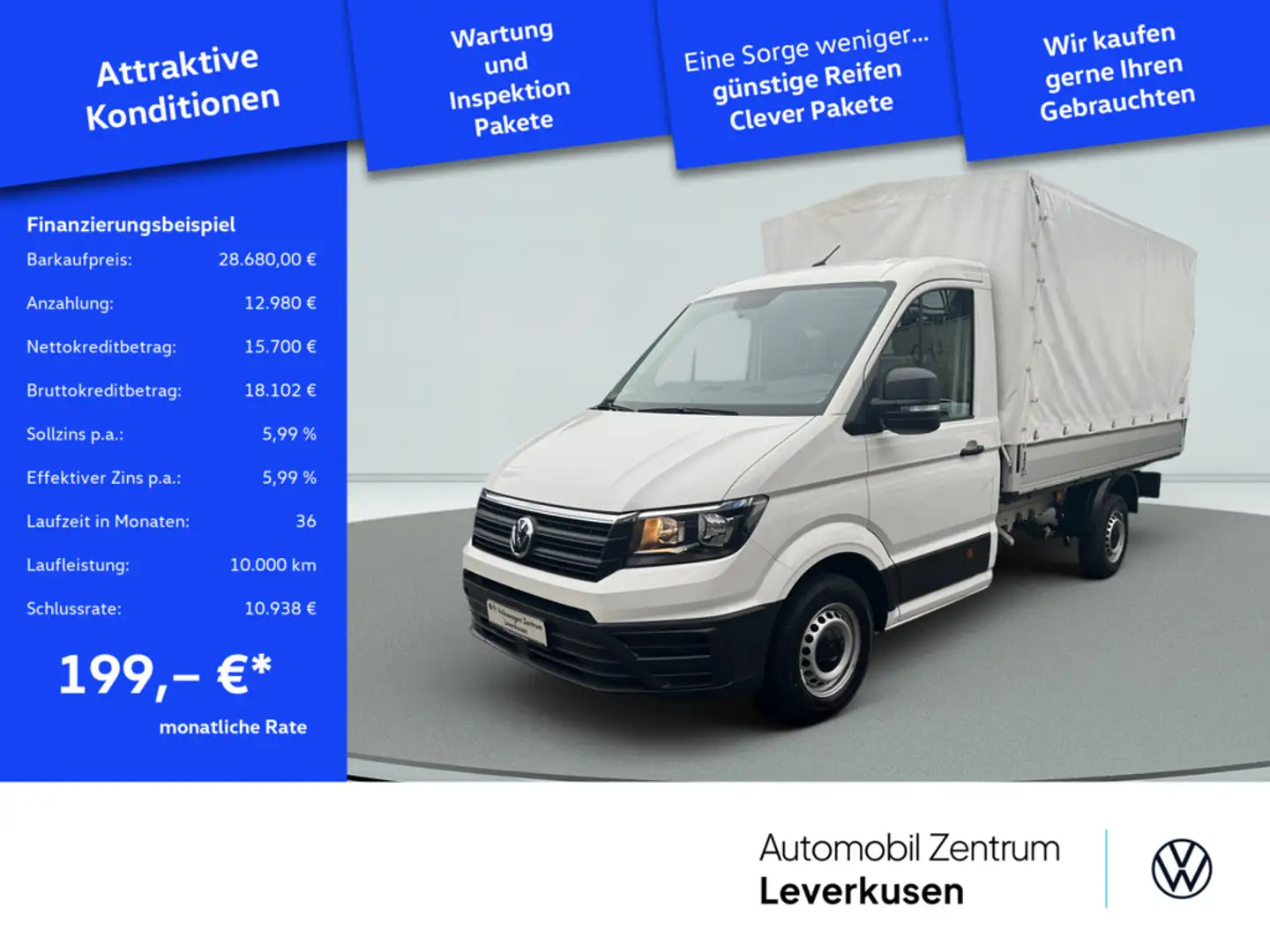 Volkswagen Crafter Pritsche Plane Spriegel L2 KLIMA Weiß - 1