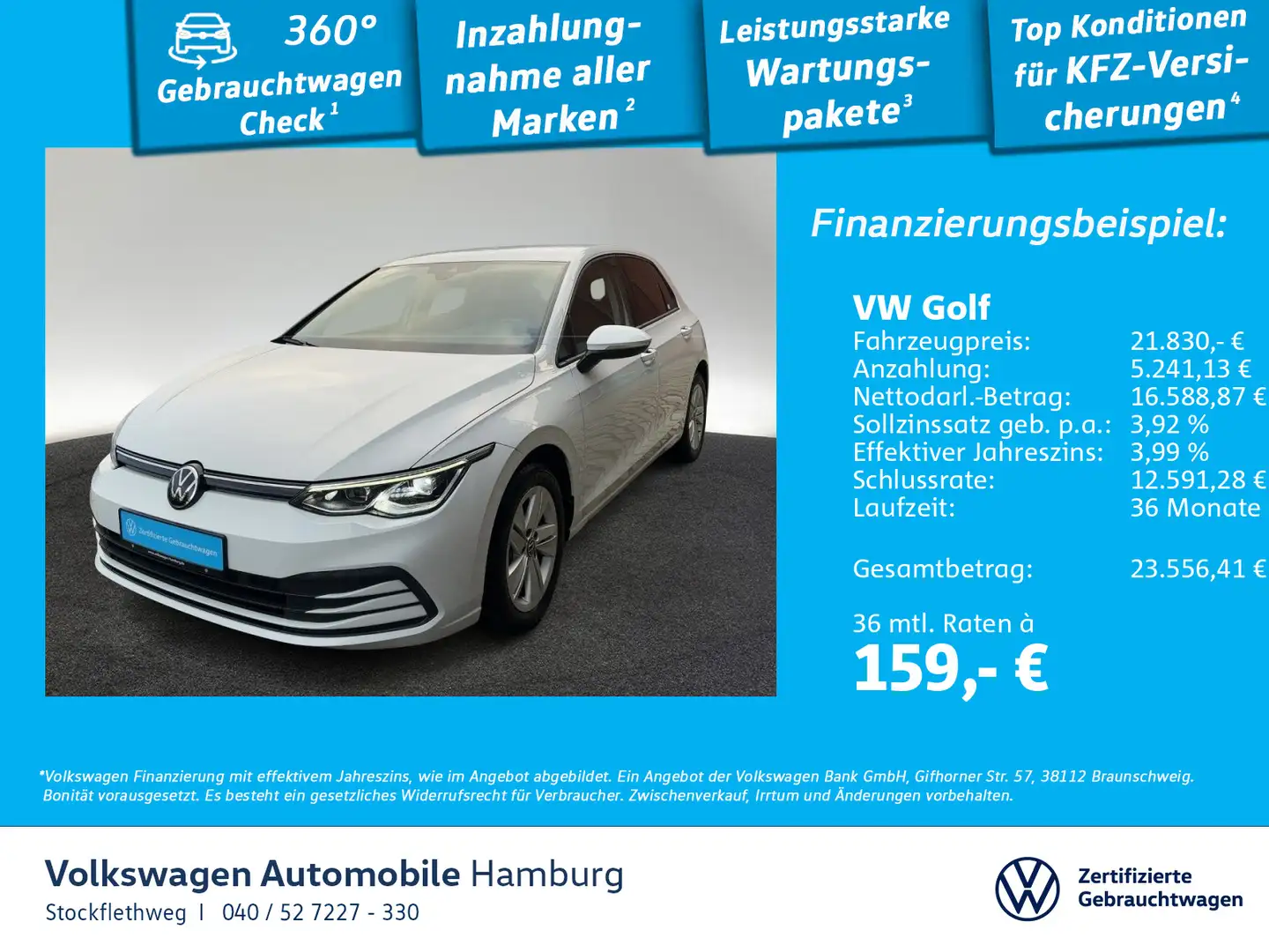Volkswagen Golf VIII 1.5 TSI LED Navi Cam CarPlay GJ-Reifen Weiß - 1