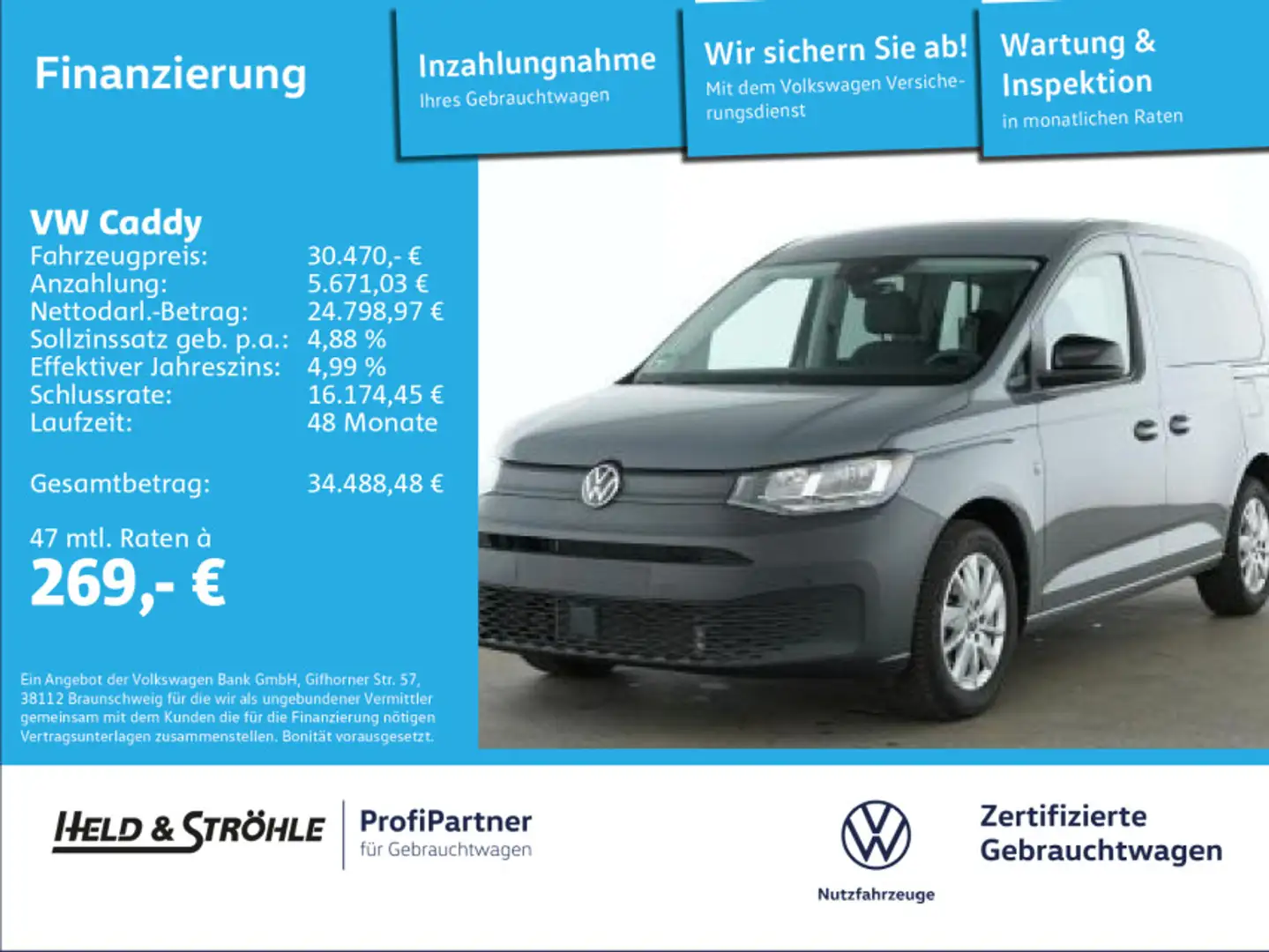 Volkswagen Caddy 2.0 TDI AHK NAV KAM PDC SHZ APP DAB+ Grau - 1