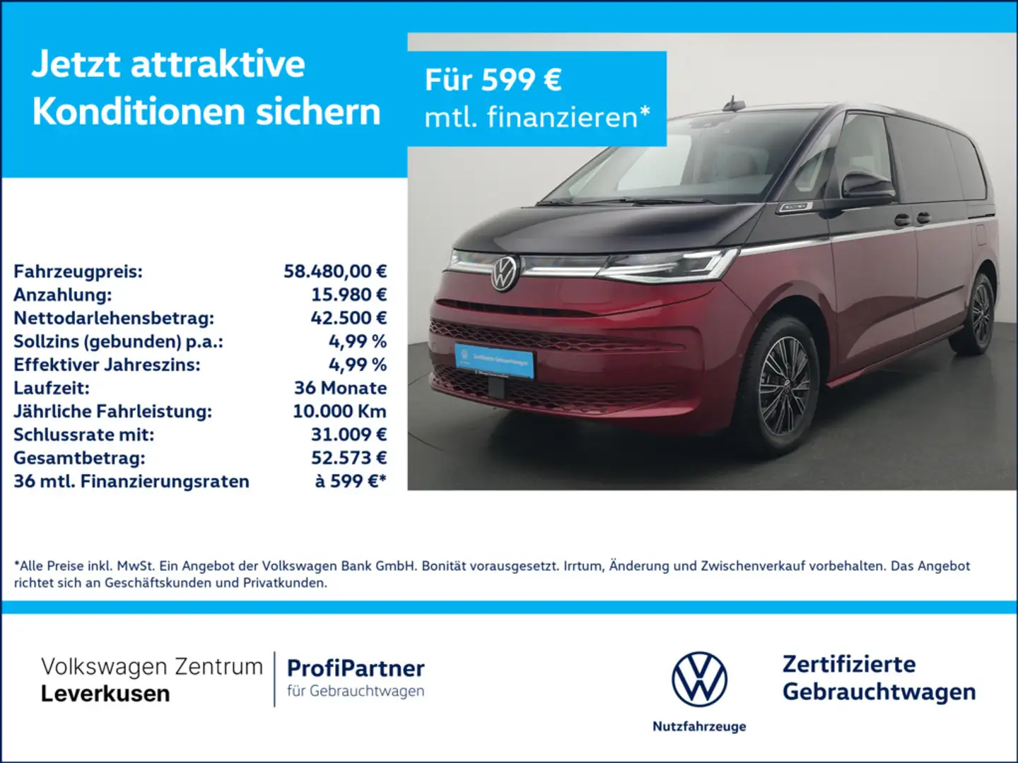 Volkswagen T7 Multivan Style 7-SITZE LEDER SHZ LED VIRT APP Schwarz - 1