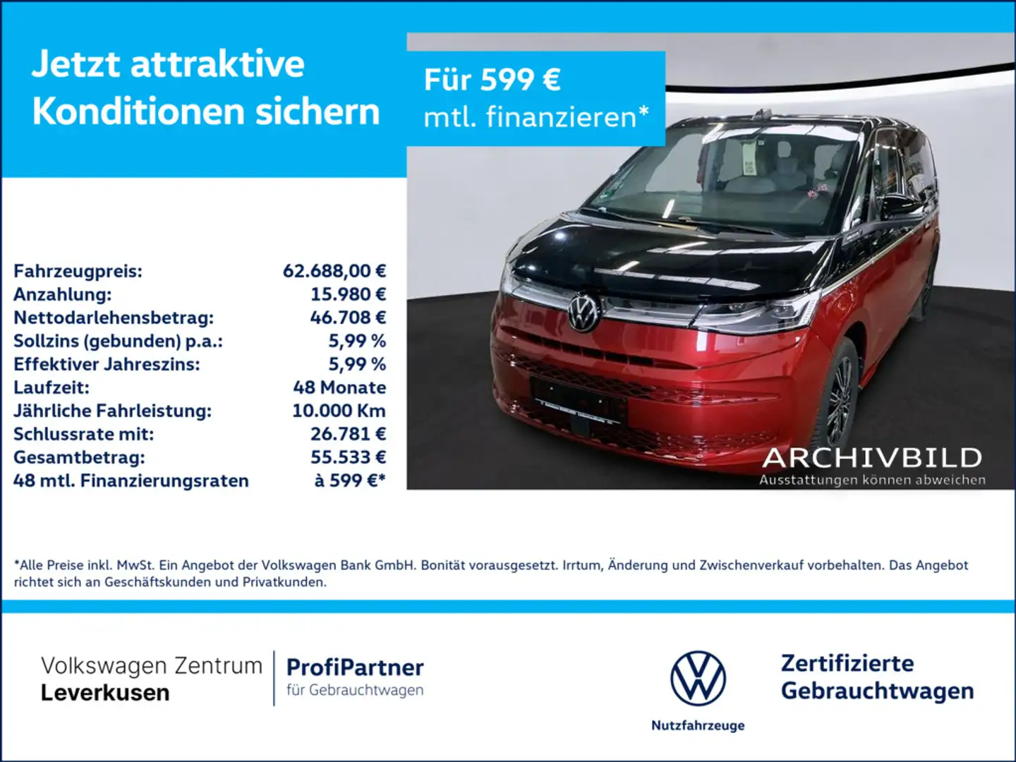 Volkswagen T7 Multivan Style 7-SITZE LEDER SHZ LED VIRT PDC Schwarz - 1