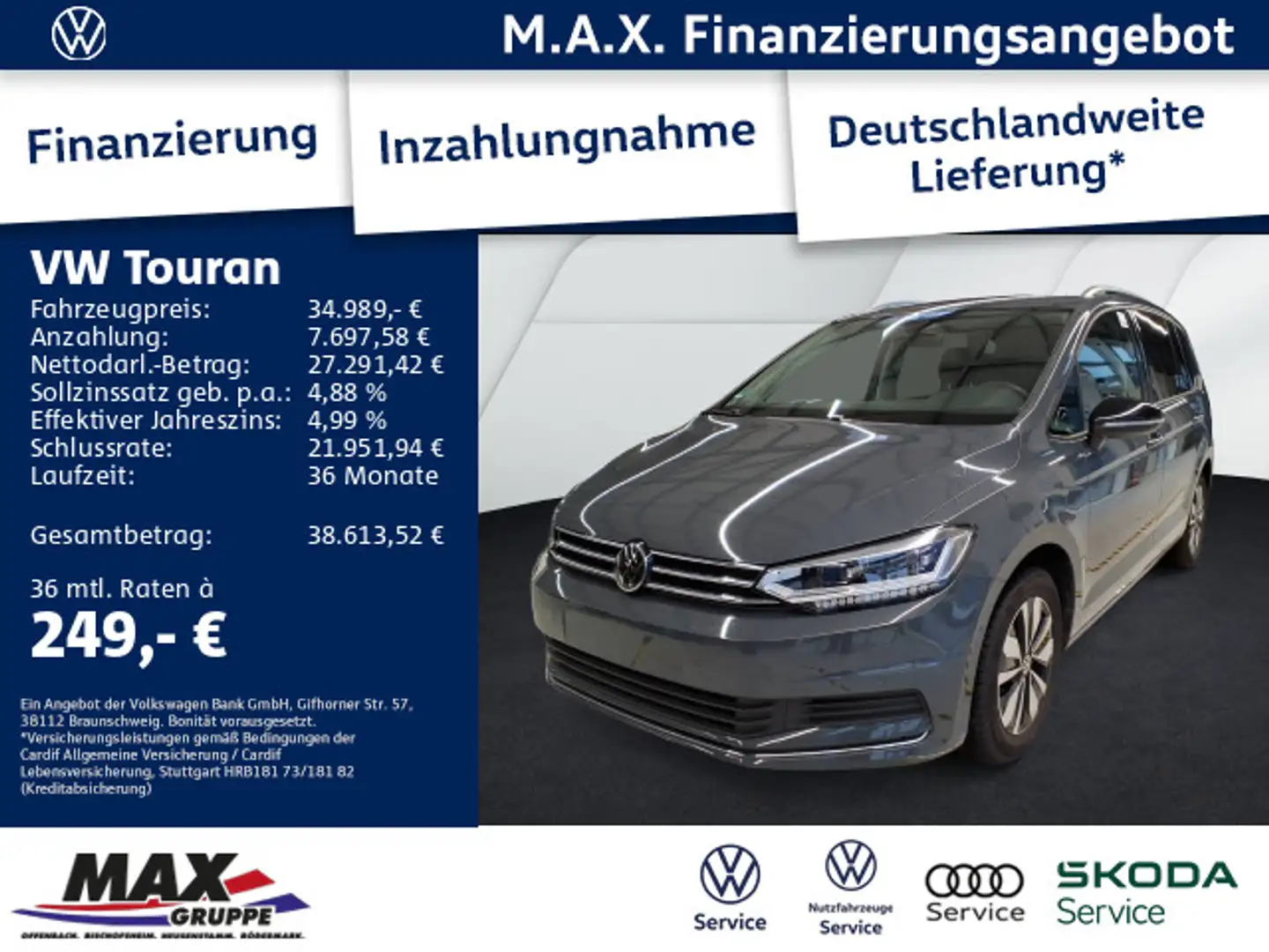 Volkswagen Touran 2.0 TDI DSG GOAL 7-SITZER IQ.LIGHT+AHK+VC Grau - 1