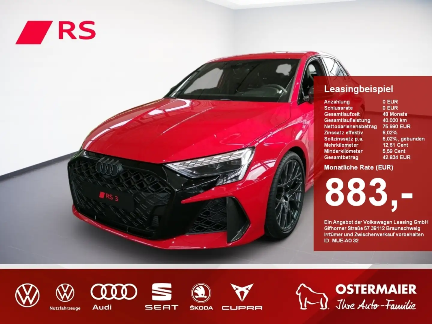 Audi RS3 Sportback 400PS S tronic quattro MATRIX.HuD.NAVI.1 Rot - 1