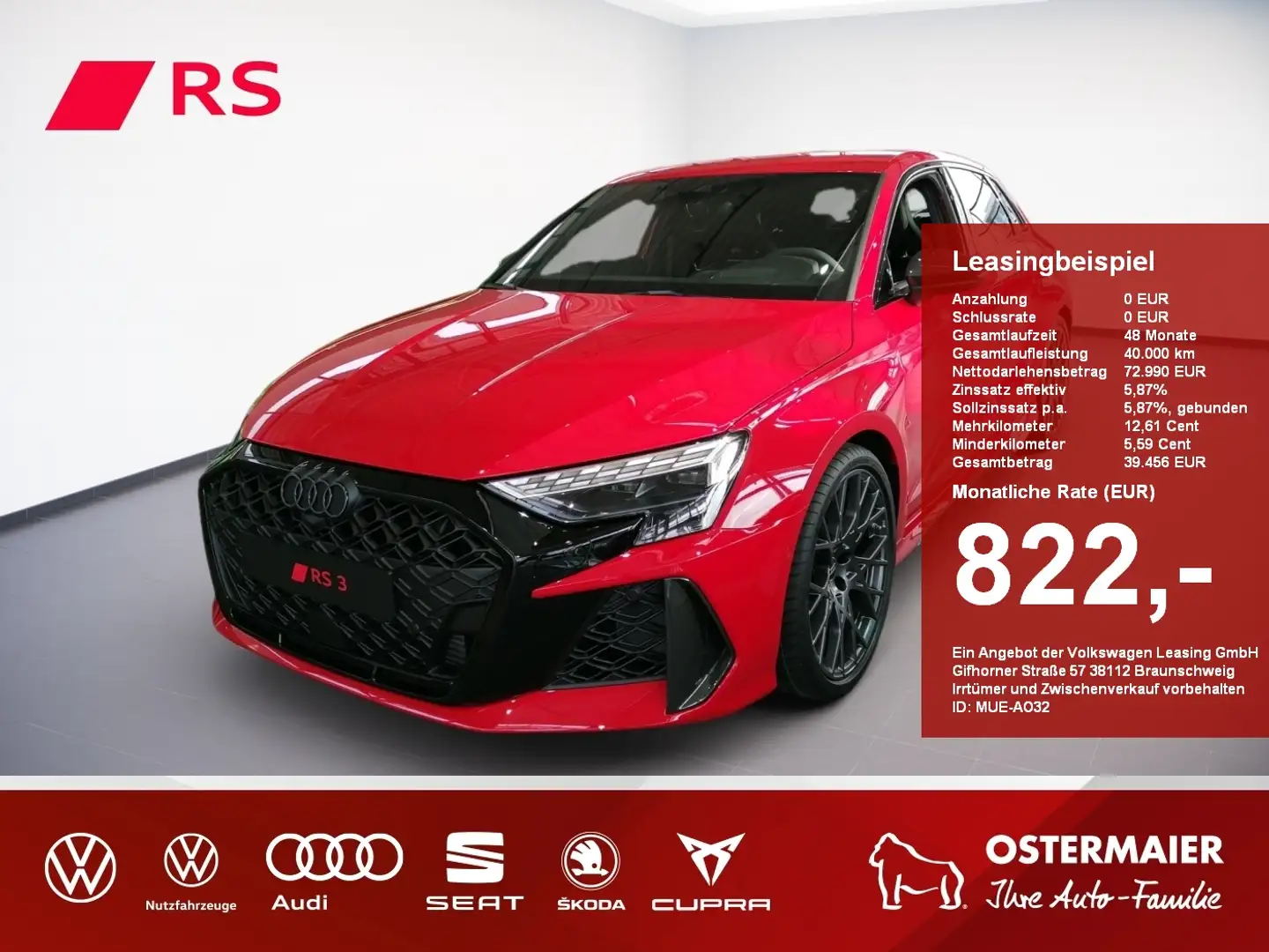 Audi RS3 Sportback 400PS S tronic quattro MATRIX.HuD.NAVI.1 Rot - 1