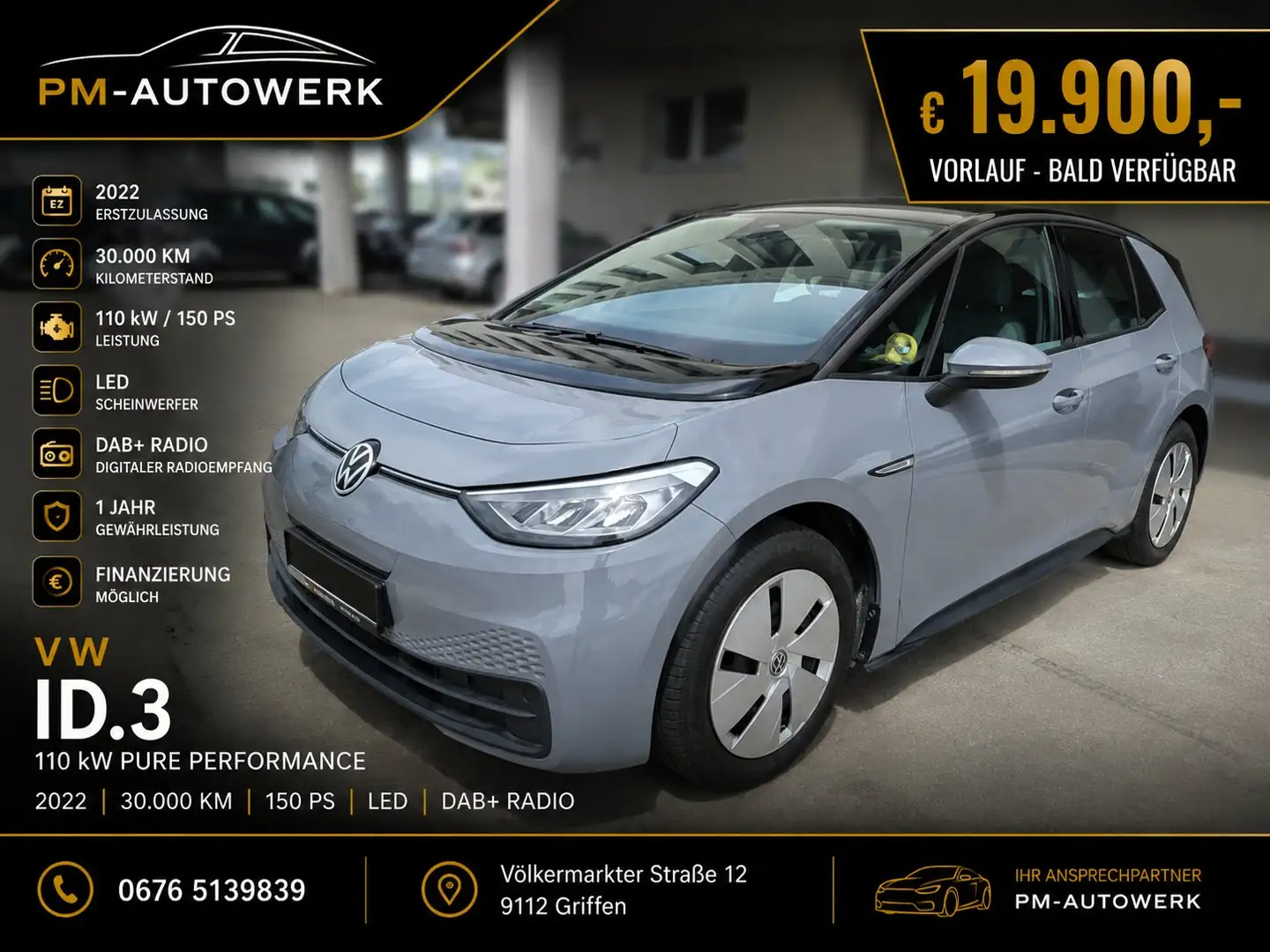Volkswagen ID.3 Pure Performance 110 kW *LED*DAB*Finanzierung* Grau - 1